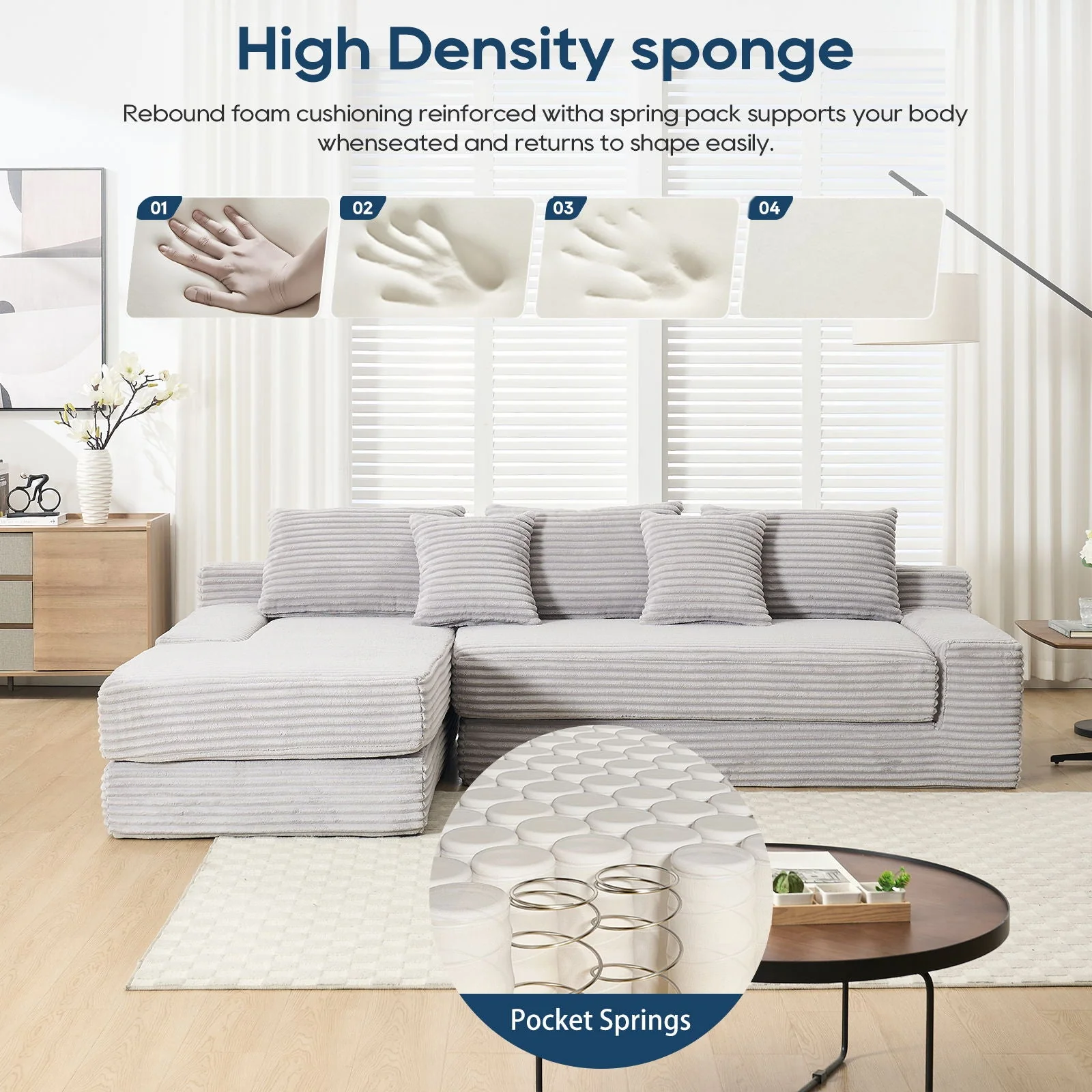 Modern L - Shaped Sectional Couch With Memory Foam - Image 9