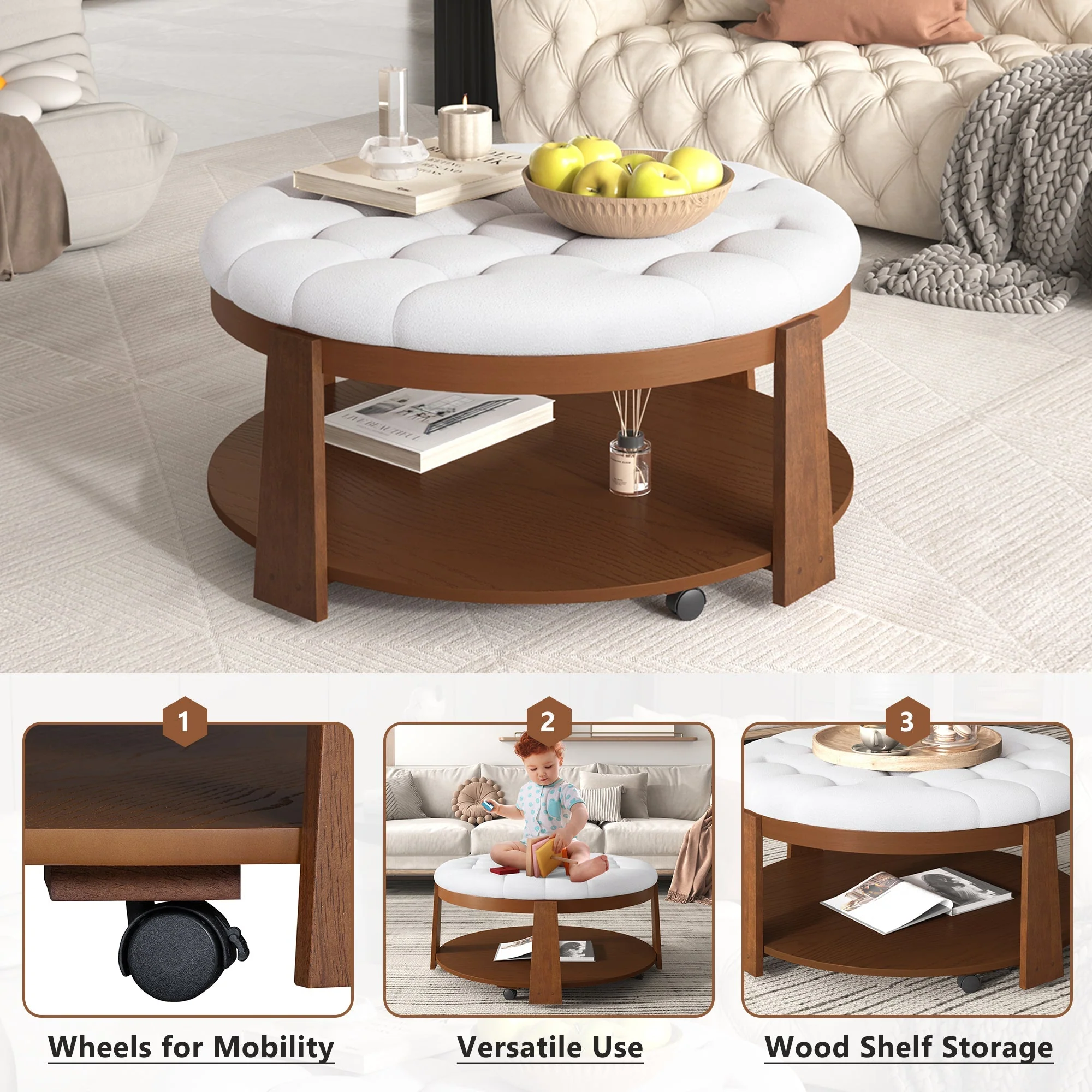 Modern Large Round Ottoman Coffee Table - Image 8
