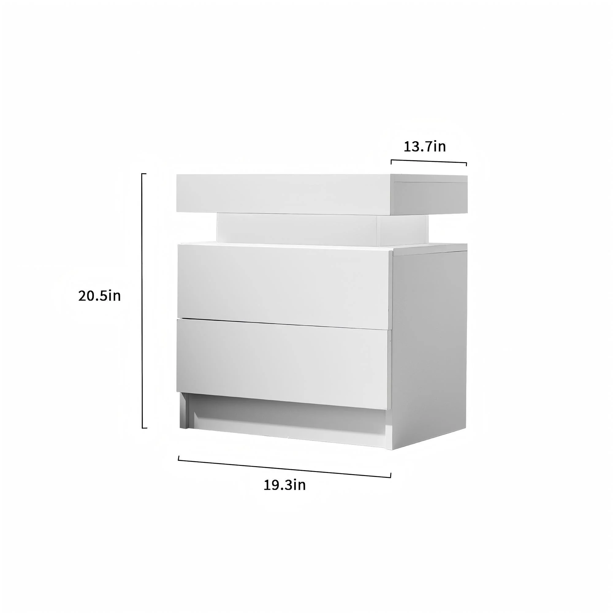 Modern LED Bedside Table Cabinet With Adjustable Lights And 2 Drawers - White - Image 2