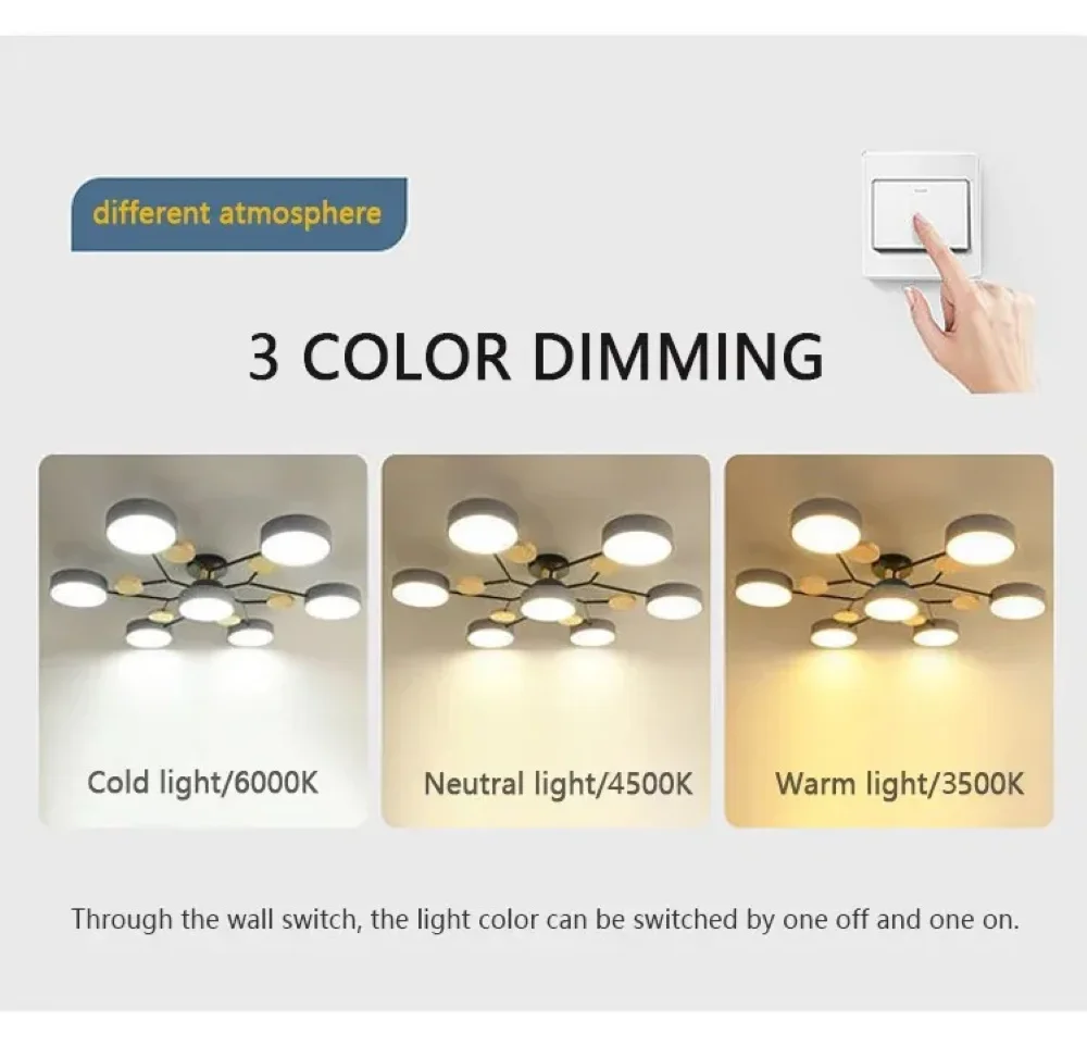 Modern LED Chandelier 3-Color Ceiling Pendant Light Nordic Lamp for Living Bedroom - Image 4