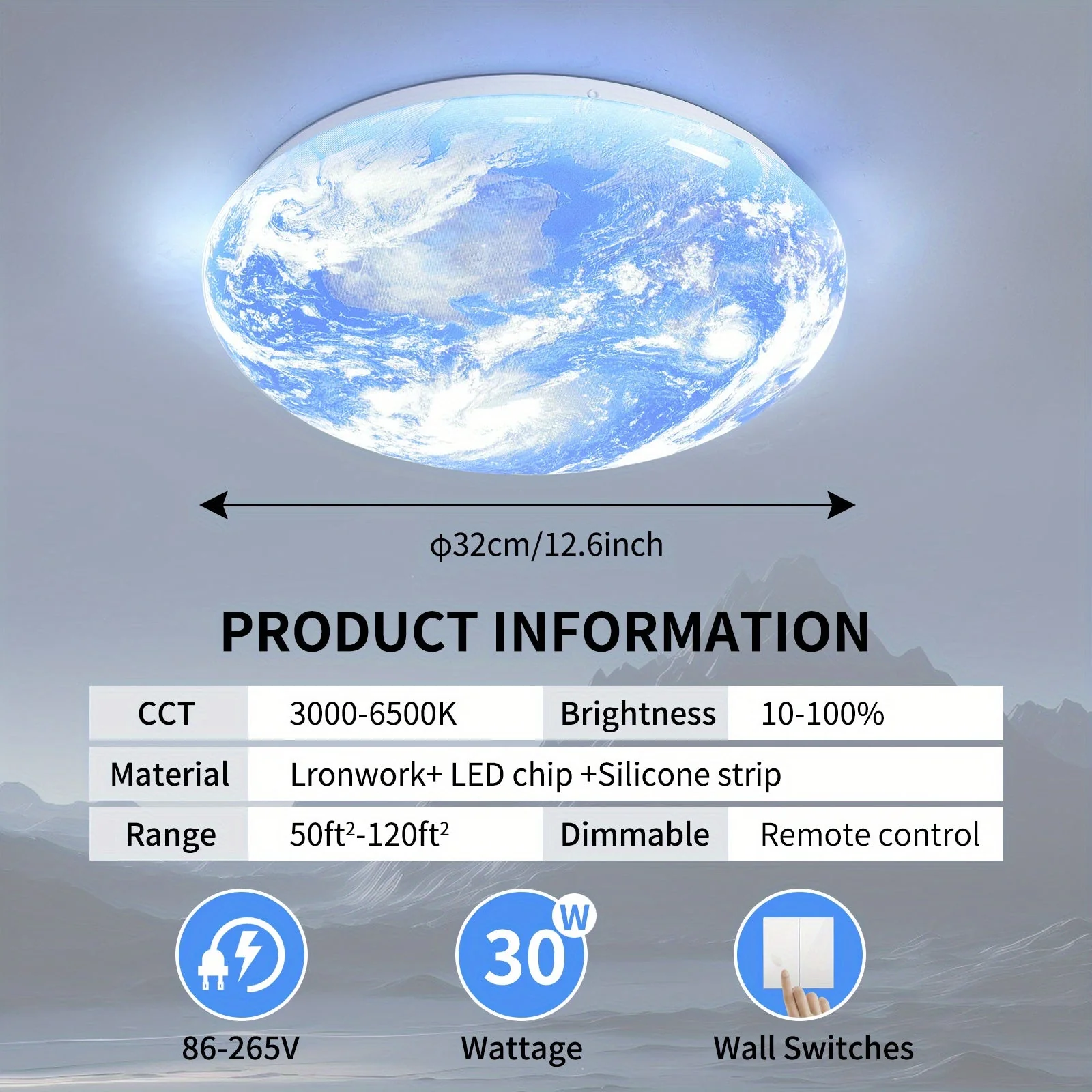 Modern LED Flush Ceiling Light Earth Globe 3CCT Daylight White Smart Control - Image 3