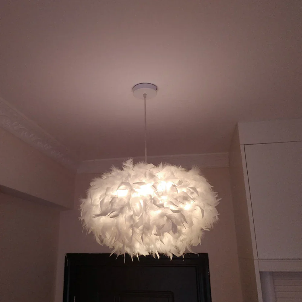 Modern LED Pendant Ceiling Light Feather Droplight Hanging Chandelier Bedroom - Image 2