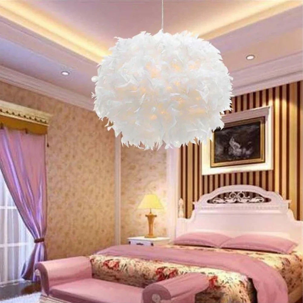 Modern LED Pendant Ceiling Light Feather Droplight Hanging Chandelier Bedroom - Image 3