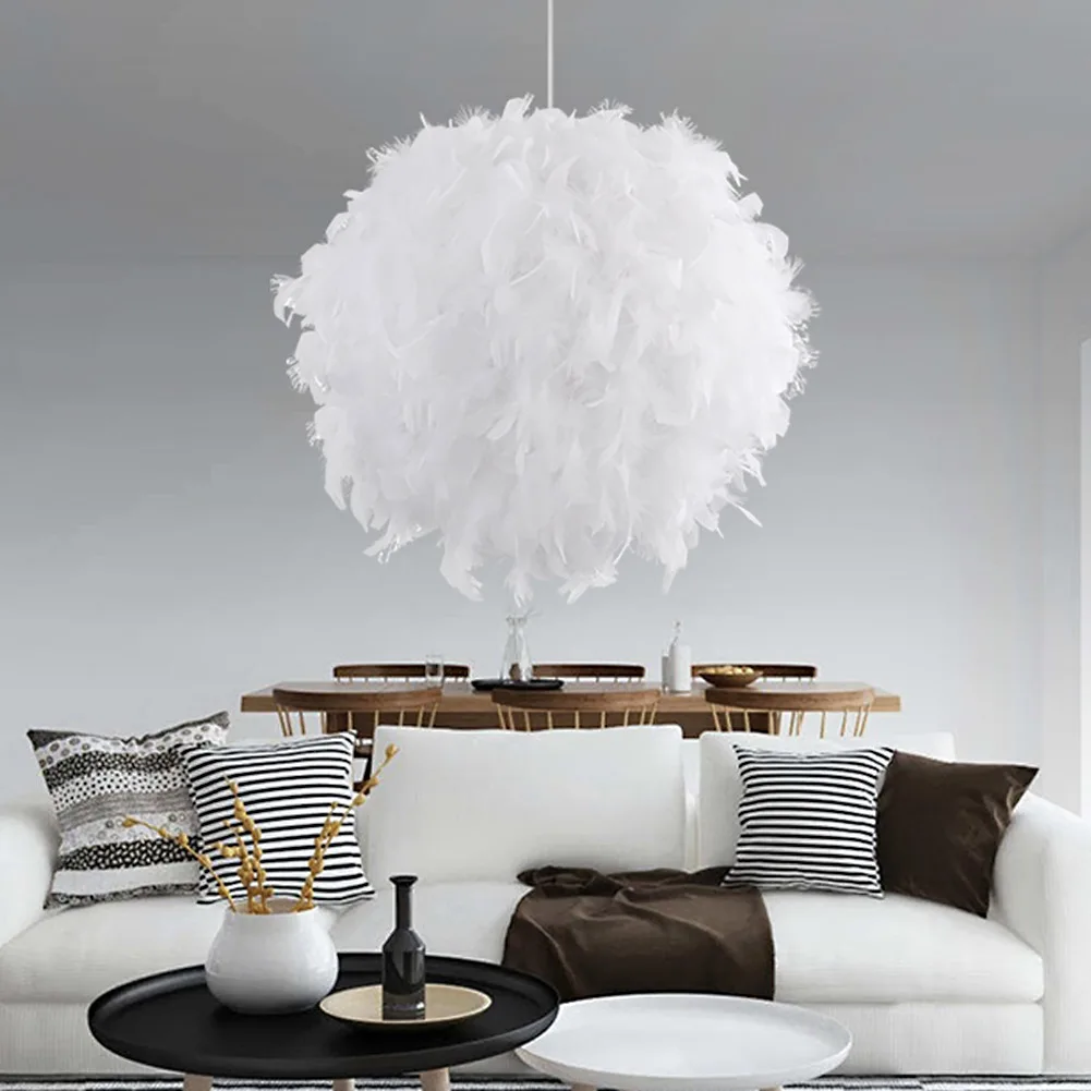 Modern LED Pendant Ceiling Light Feather Droplight Hanging Chandelier Bedroom - Image 4