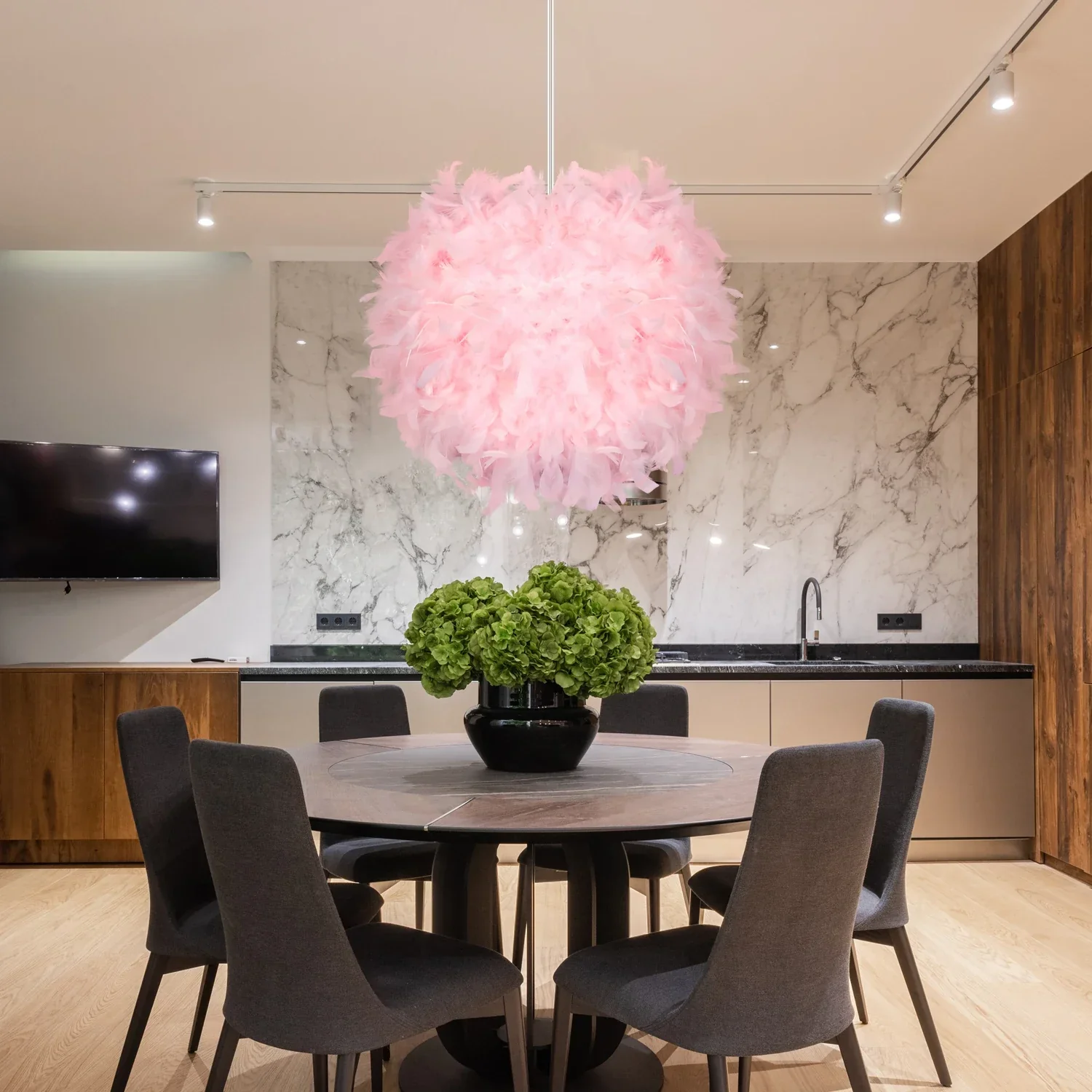 Modern LED Pendant Ceiling Light Feather Droplight Hanging Chandelier Bedroom - Image 5