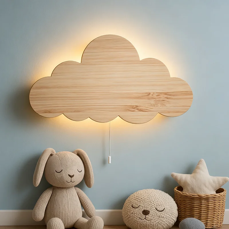 Modern LED Wall Light Wooden Cloud Dimmable Bedroom Bedside Eye Protection Lamp