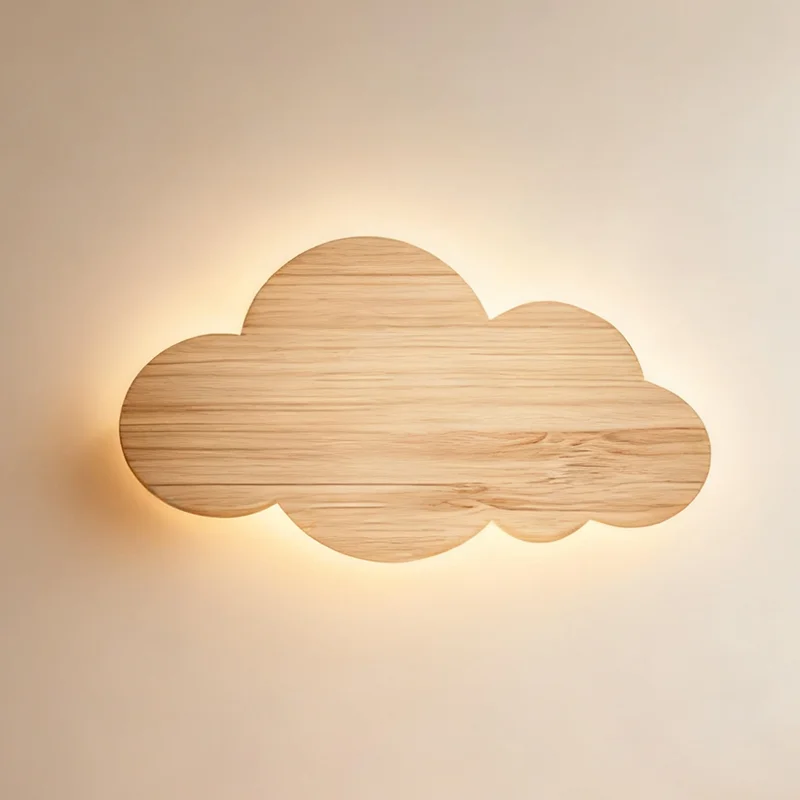 Modern LED Wall Light Wooden Cloud Dimmable Bedroom Bedside Eye Protection Lamp - Image 2