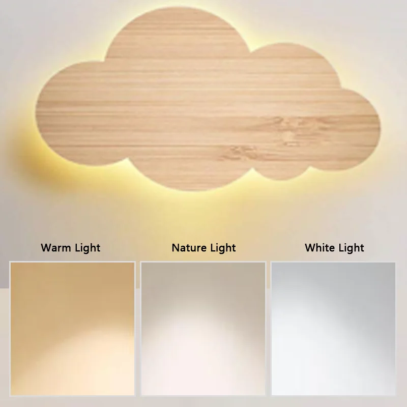 Modern LED Wall Light Wooden Cloud Dimmable Bedroom Bedside Eye Protection Lamp - Image 5