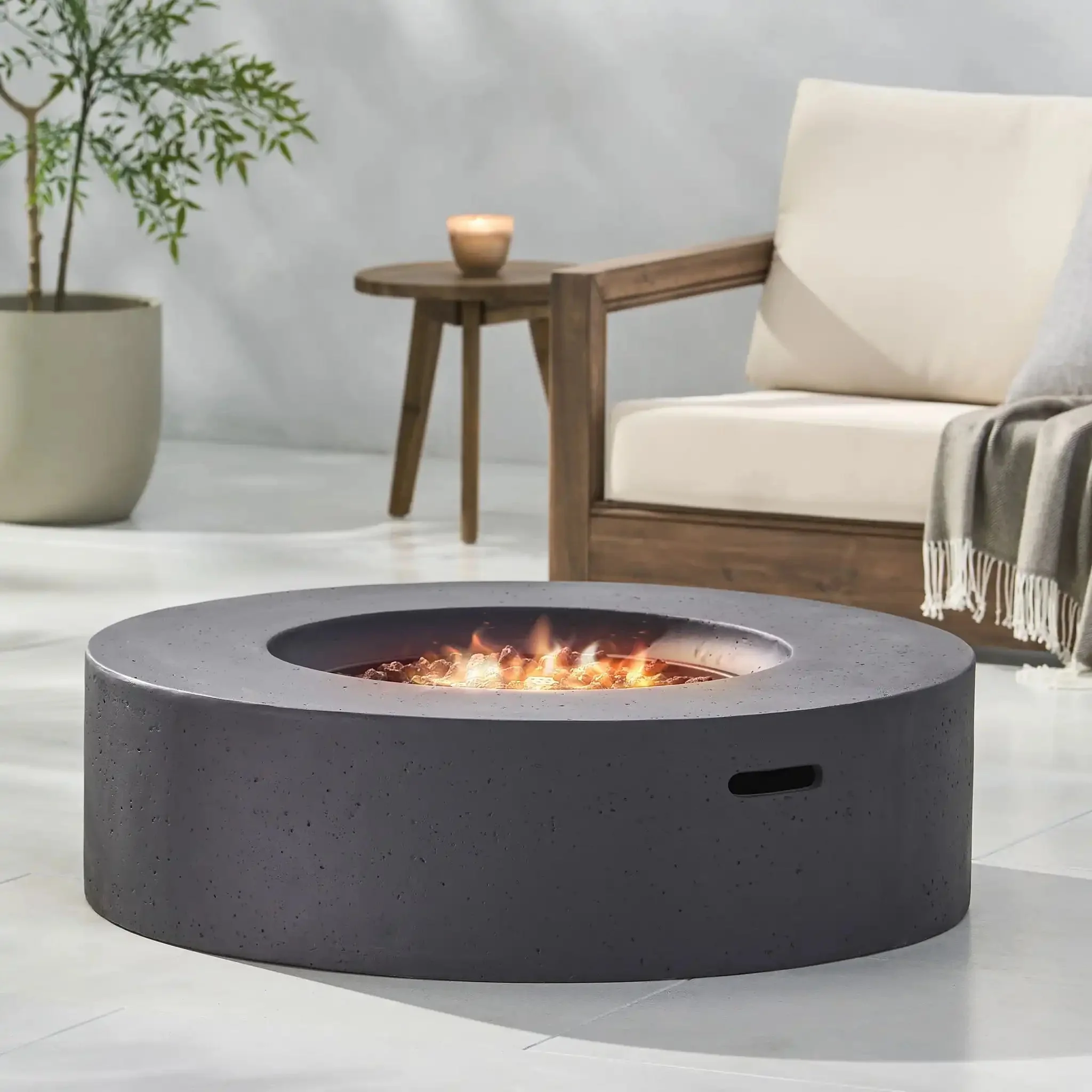 Modern Lightweight Concrete Outdoor Circular Fire Pit 50,000 BTU - Image 5