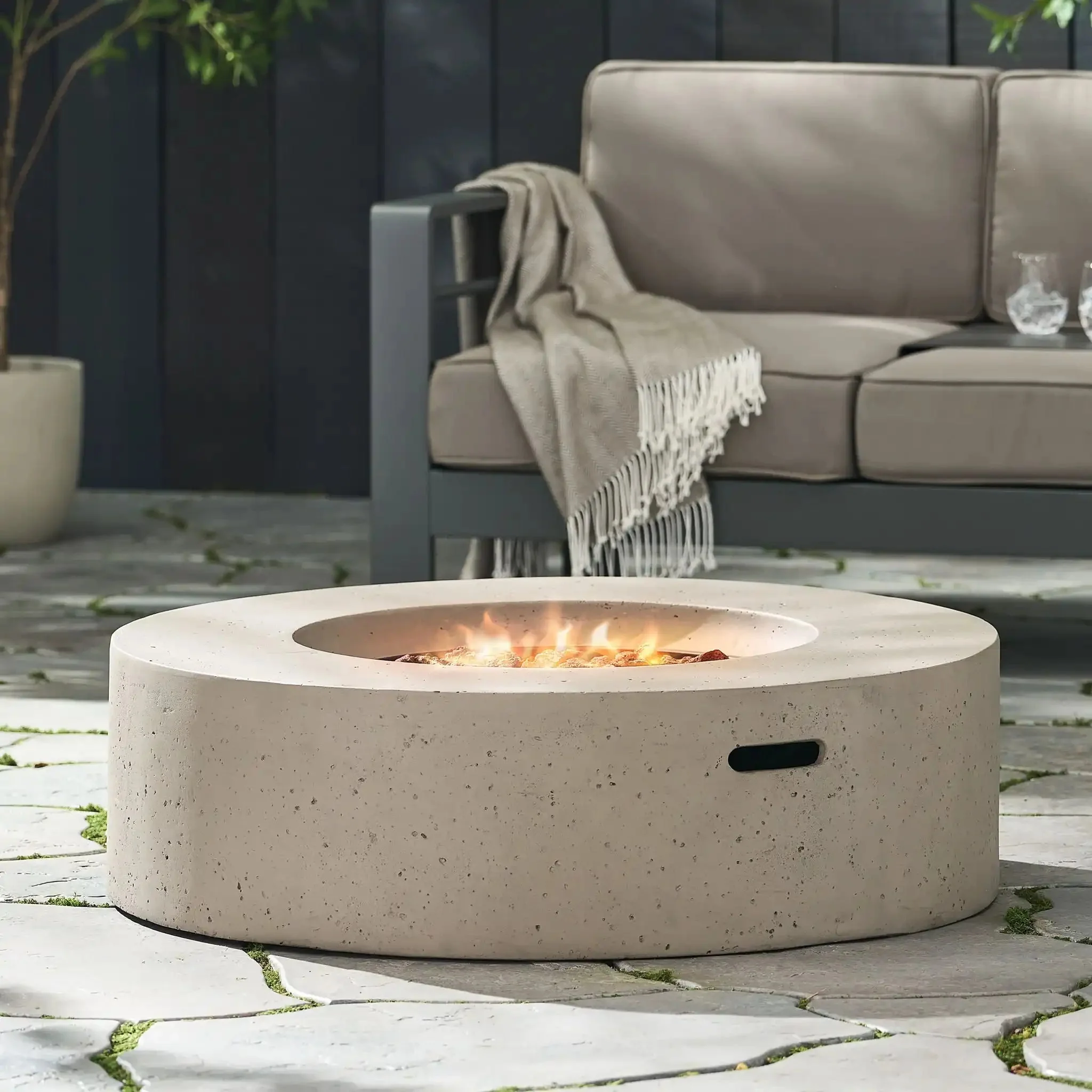 Modern Lightweight Concrete Outdoor Circular Fire Pit 50,000 BTU - Image 6