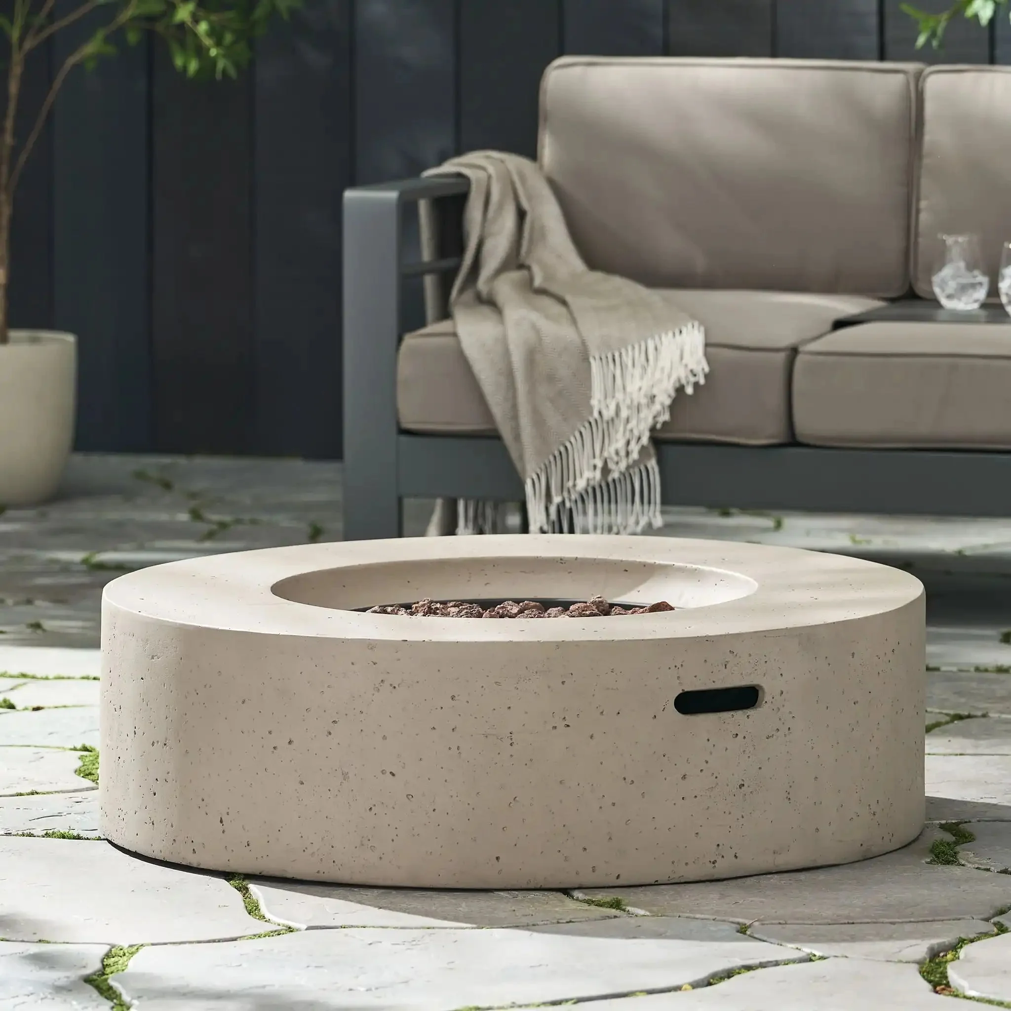 Modern Lightweight Concrete Outdoor Circular Fire Pit 50,000 BTU - Image 7