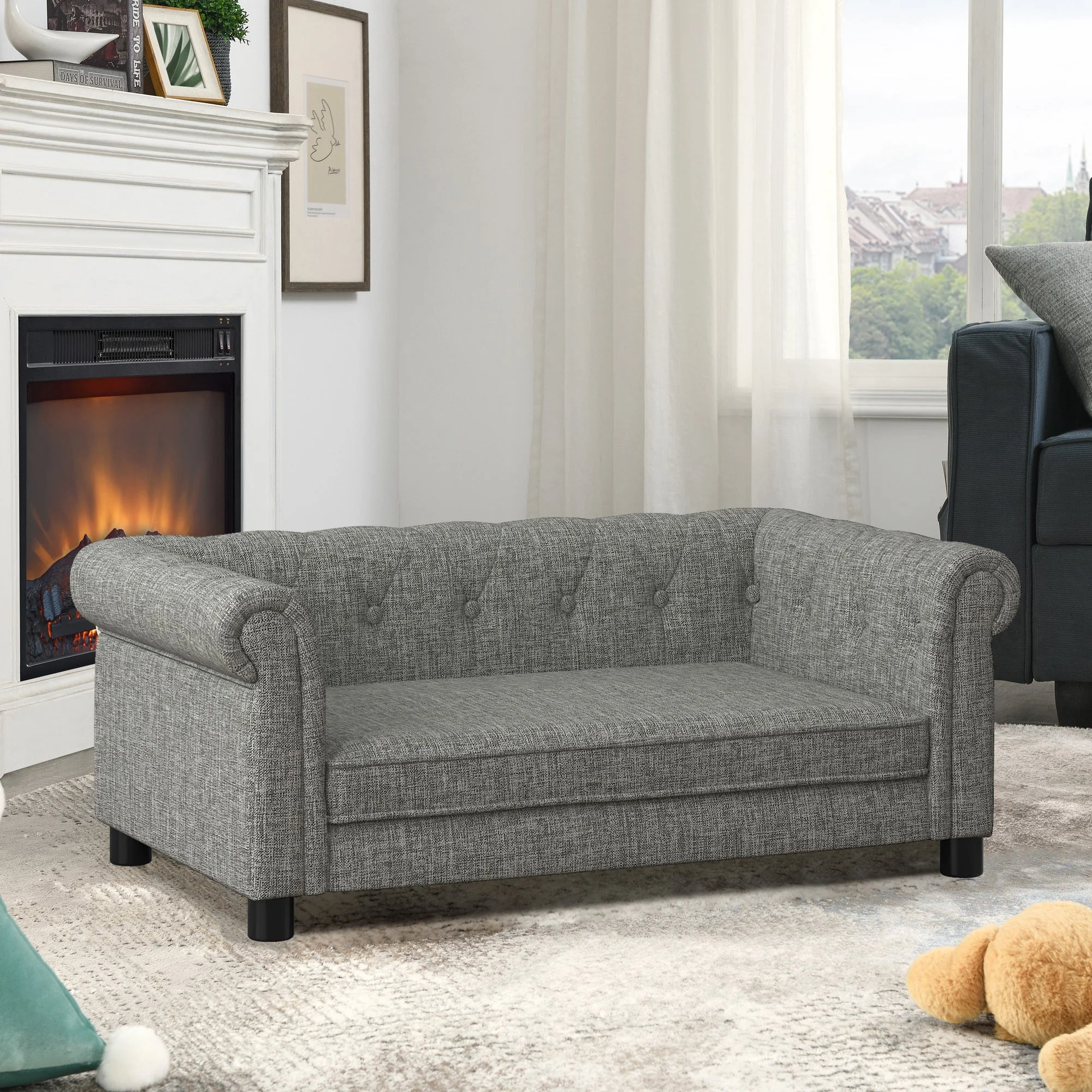 Modern Linen Fabric Light Grey Elevated Pet Bed - Image 4