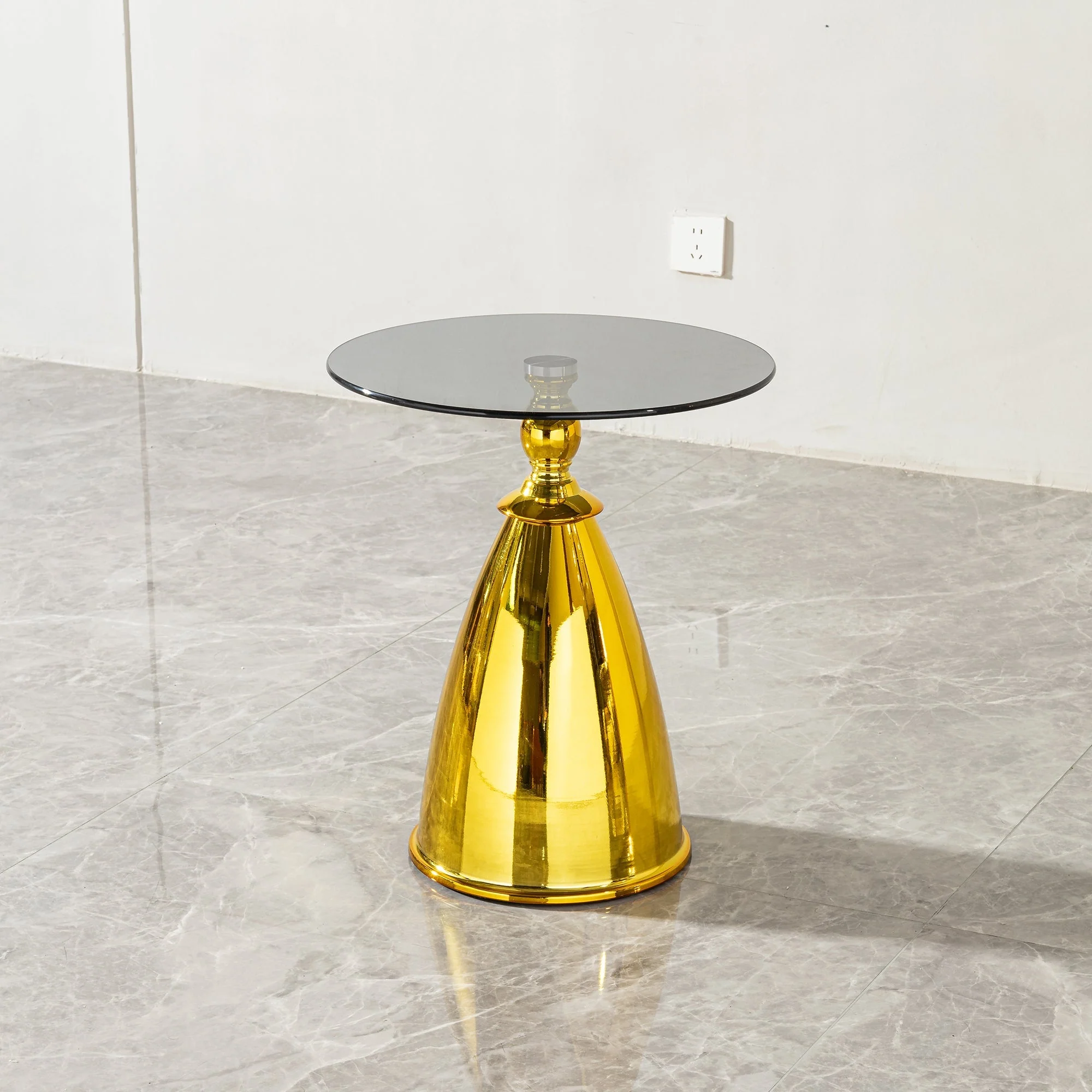 Modern Living Room Coffee Table with Grey Tempered Glass and Gold Carbon Steel - Image 6