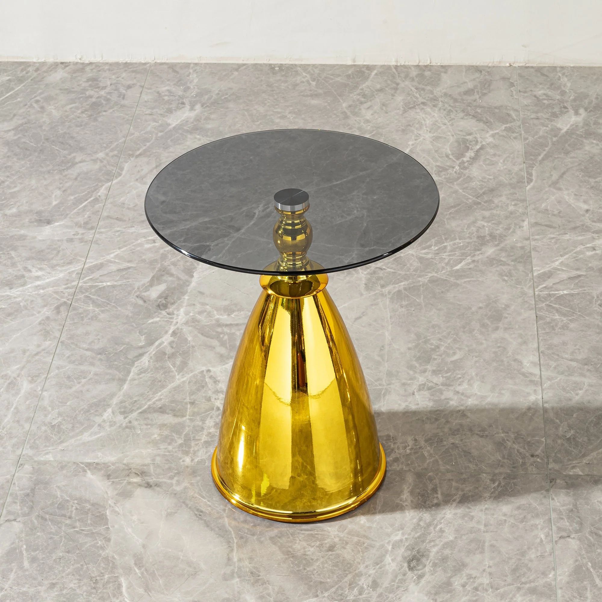 Modern Living Room Coffee Table with Grey Tempered Glass and Gold Carbon Steel - Image 7