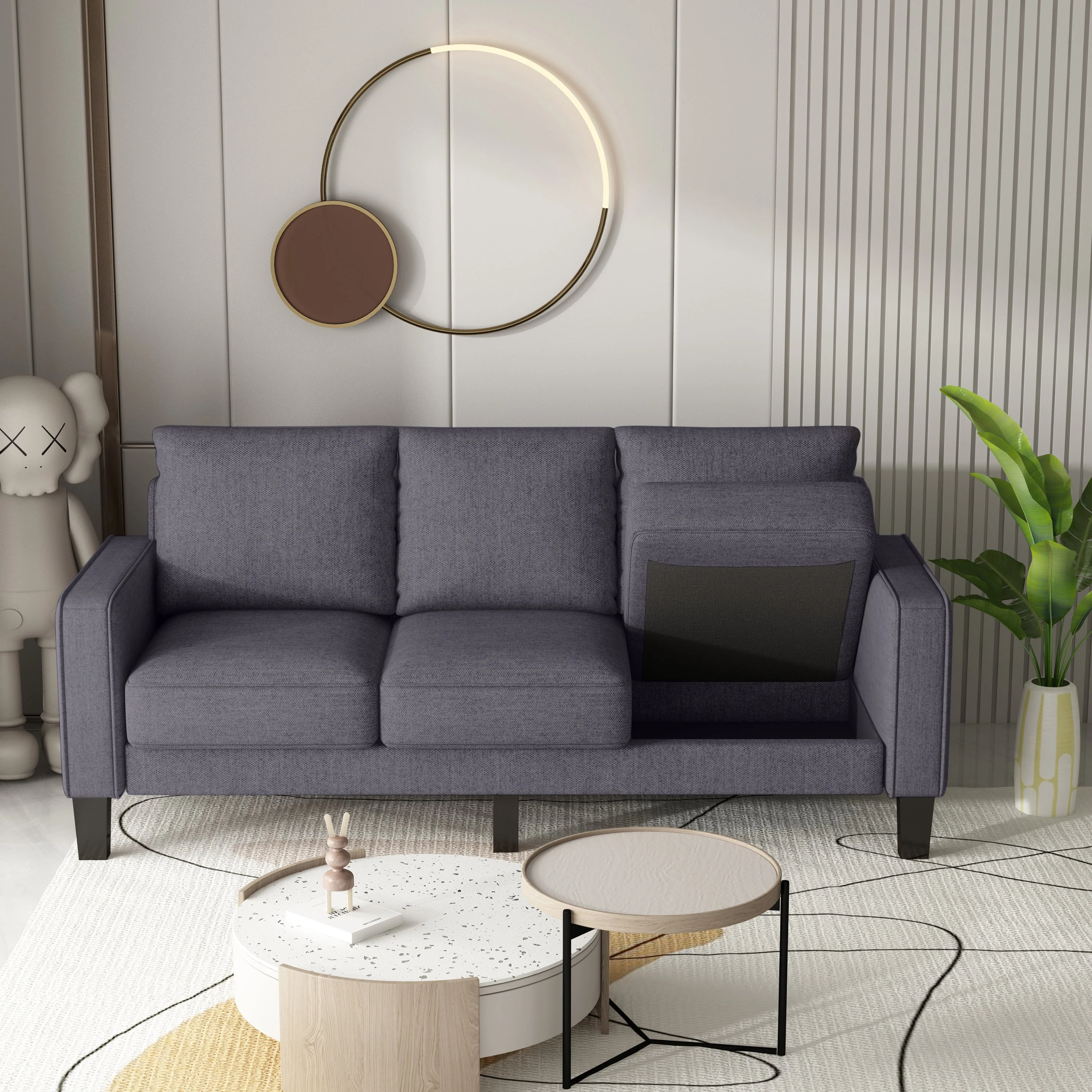Modern Living Room Furniture Sofa in Dark Grey Fabric - Image 2