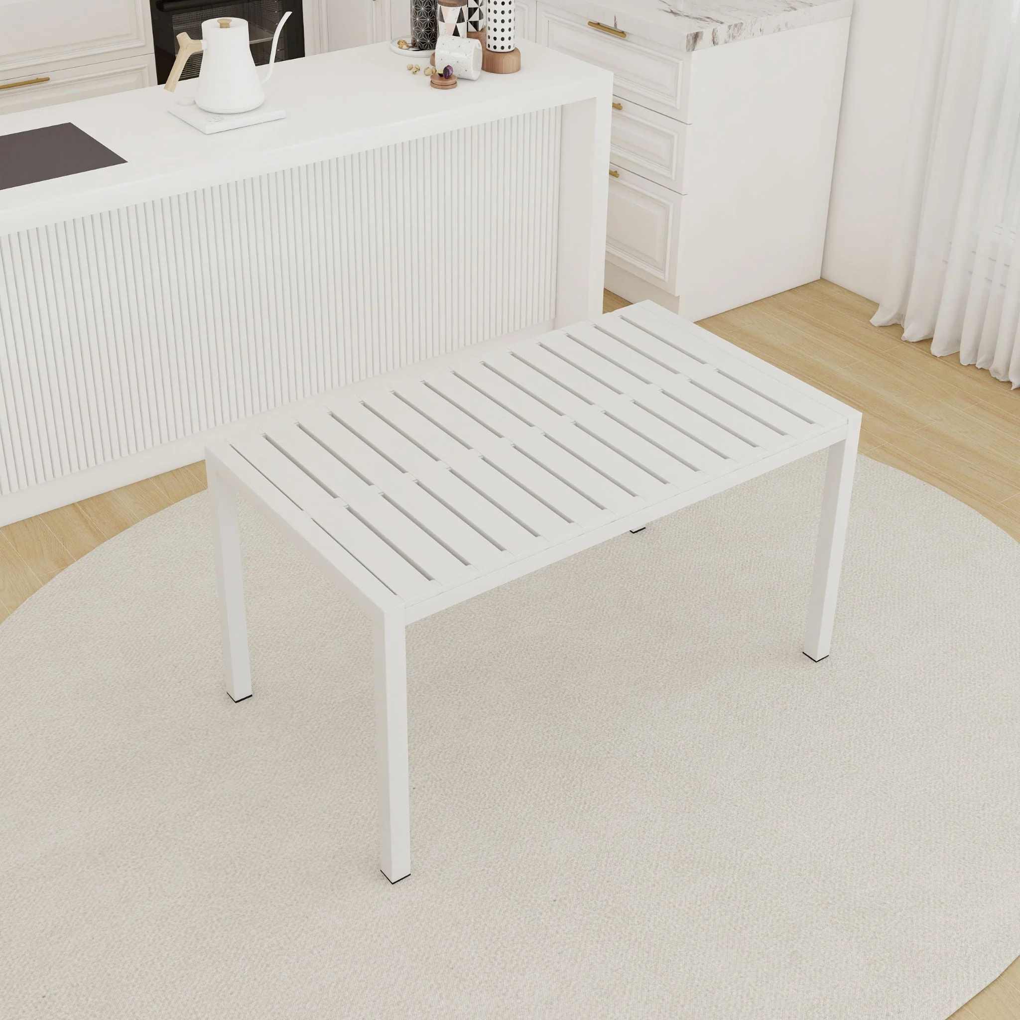 Modern Long Table, UV Resistant And Rust Proof, Pp Tabletop, UV Resistant Powder Coated Metal Legs - Snow White - Image 2