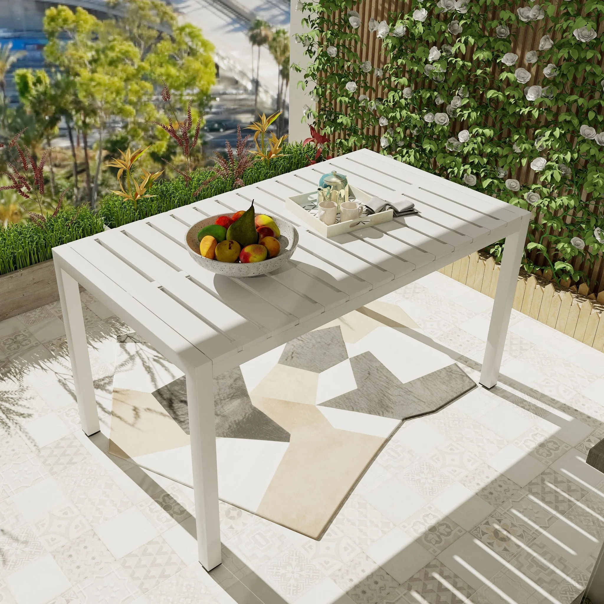 Modern Long Table, UV Resistant And Rust Proof, Pp Tabletop, UV Resistant Powder Coated Metal Legs - Snow White - Image 3