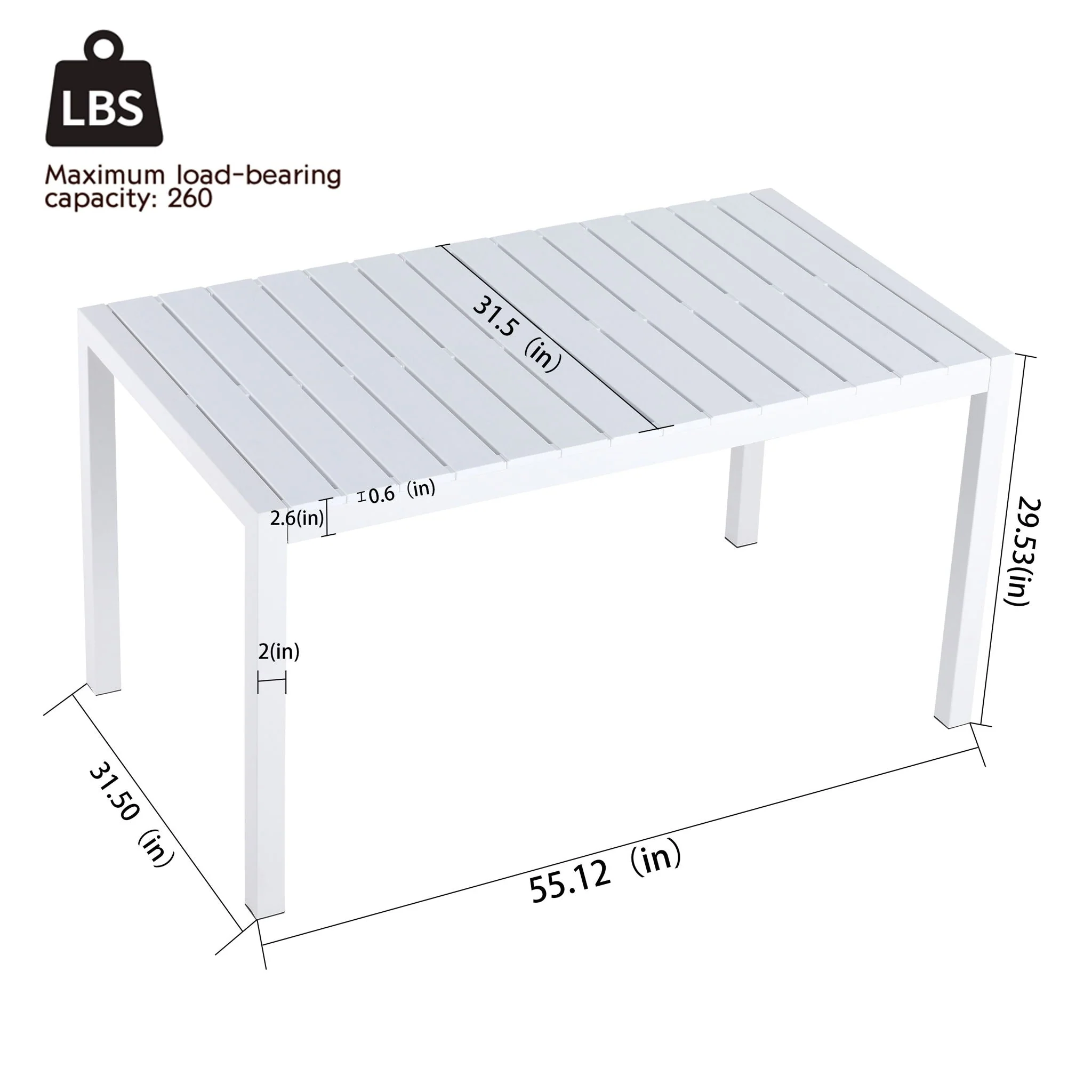 Modern Long Table, UV Resistant And Rust Proof, Pp Tabletop, UV Resistant Powder Coated Metal Legs - Snow White - Image 4