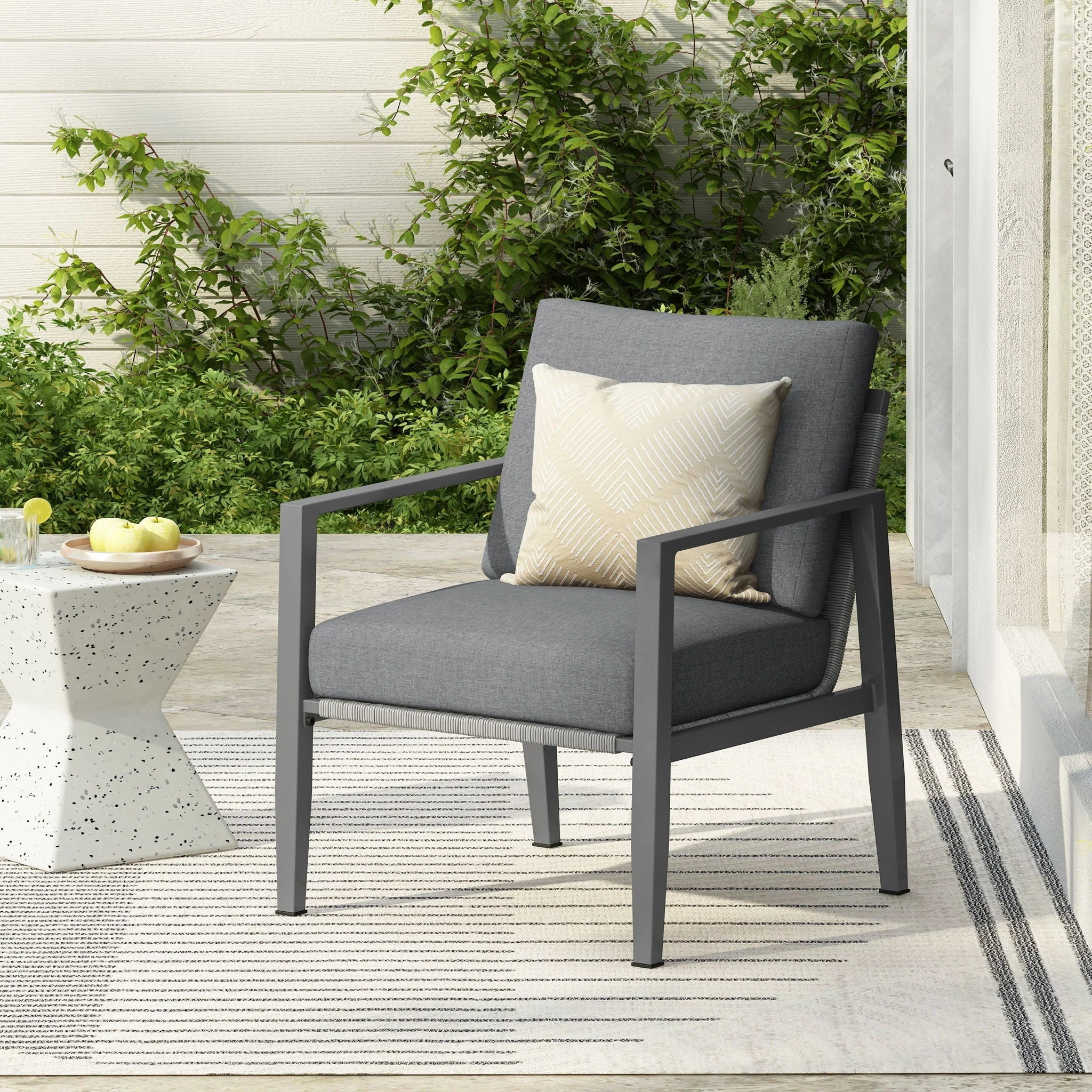 Modern Lounge Chair With Rope Accents And Cushions - Image 10