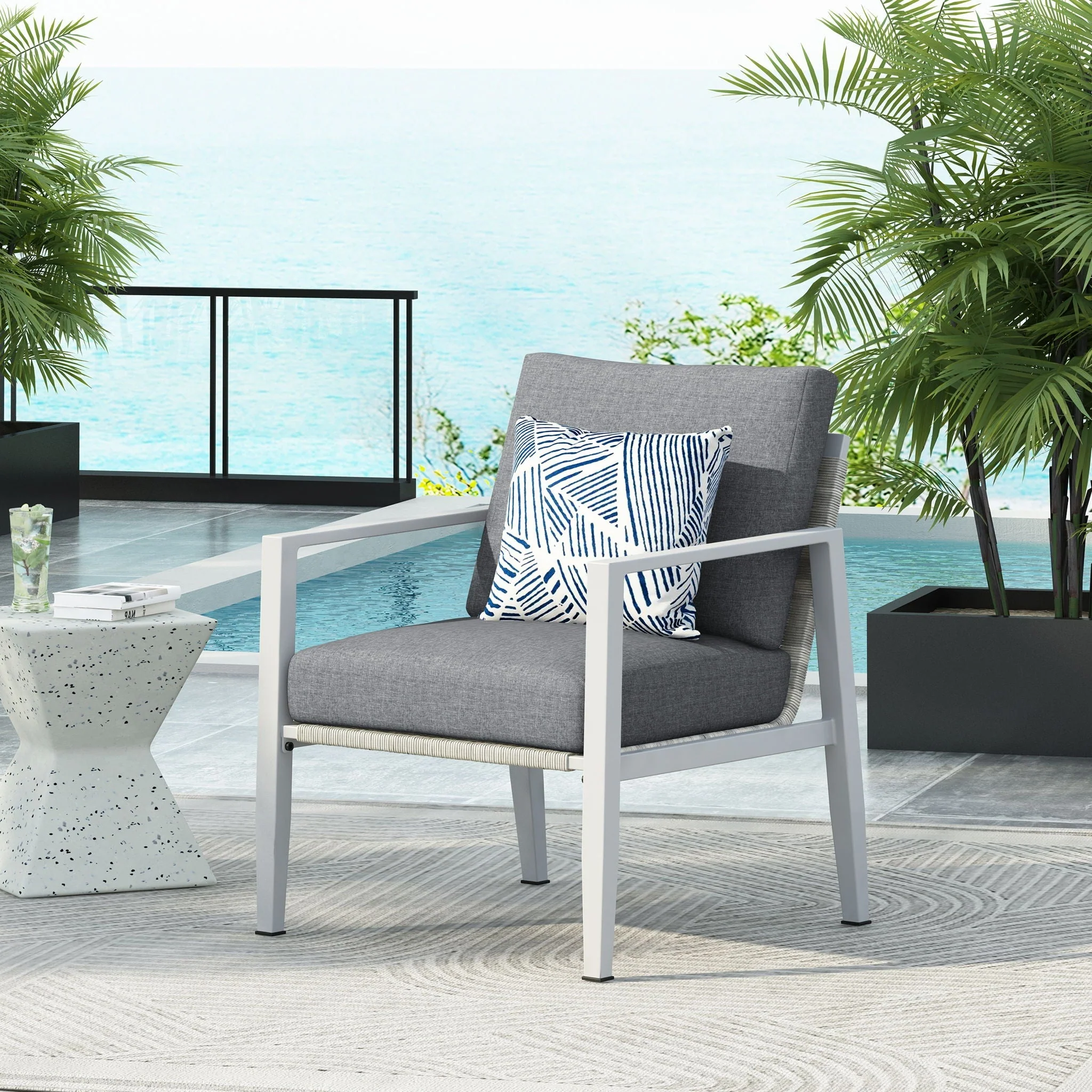 Modern Lounge Chair With Rope Accents And Cushions - Image 11