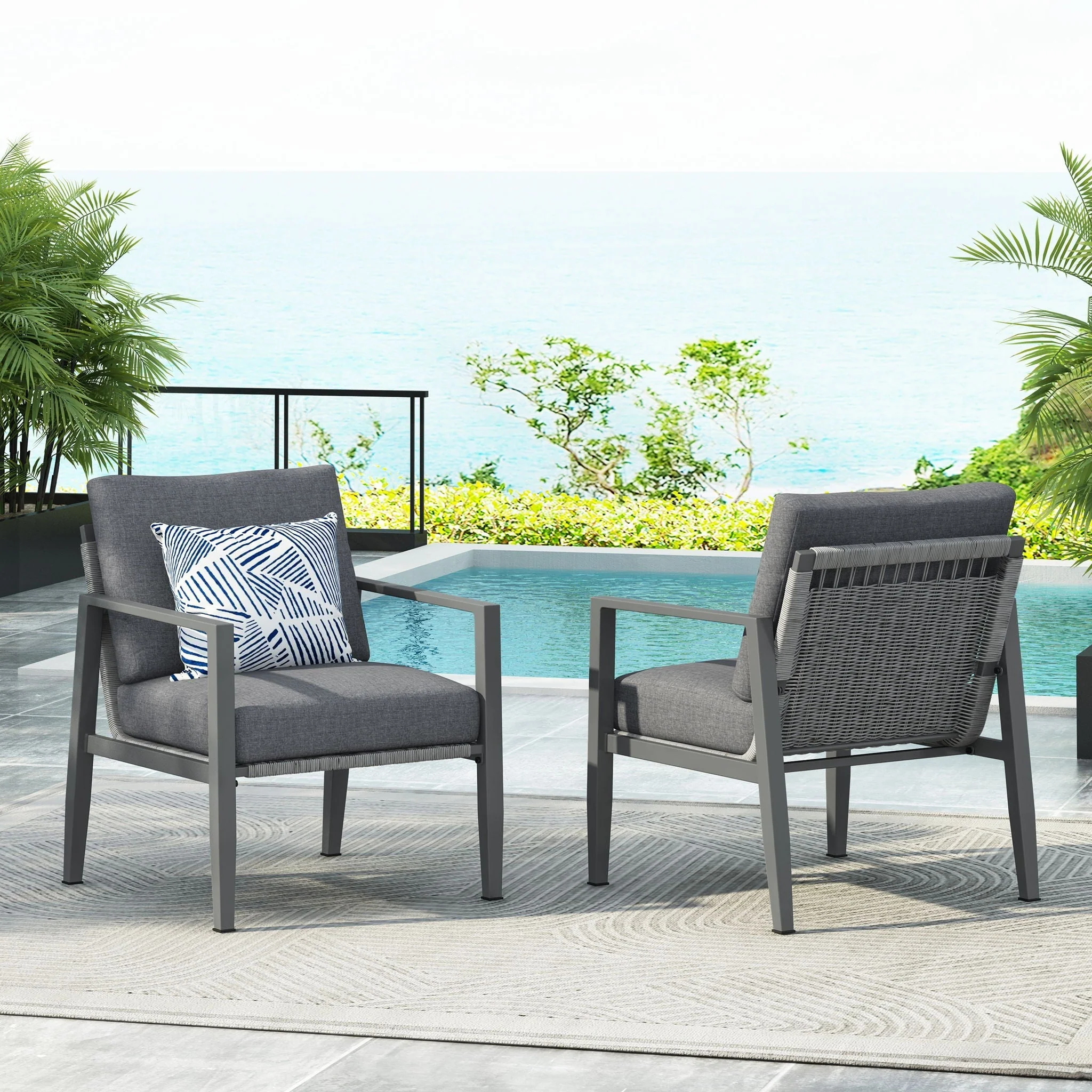 Modern Lounge Chair With Rope Accents And Cushions - Image 12