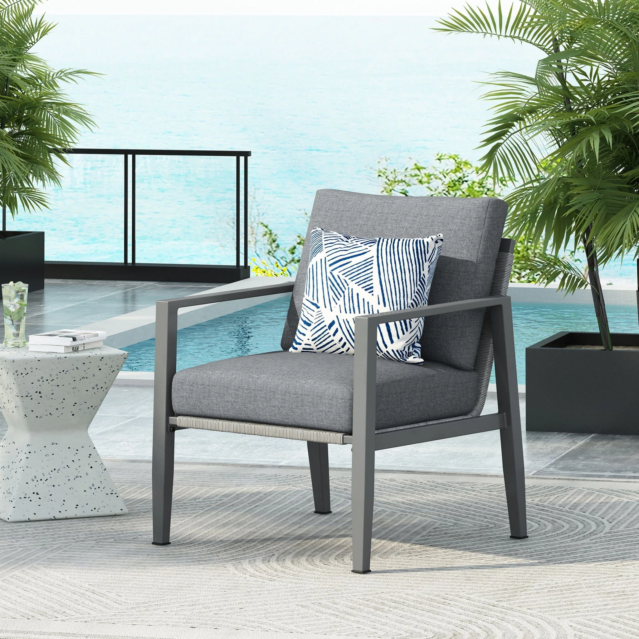 Modern Lounge Chair With Rope Accents And Cushions - Image 5
