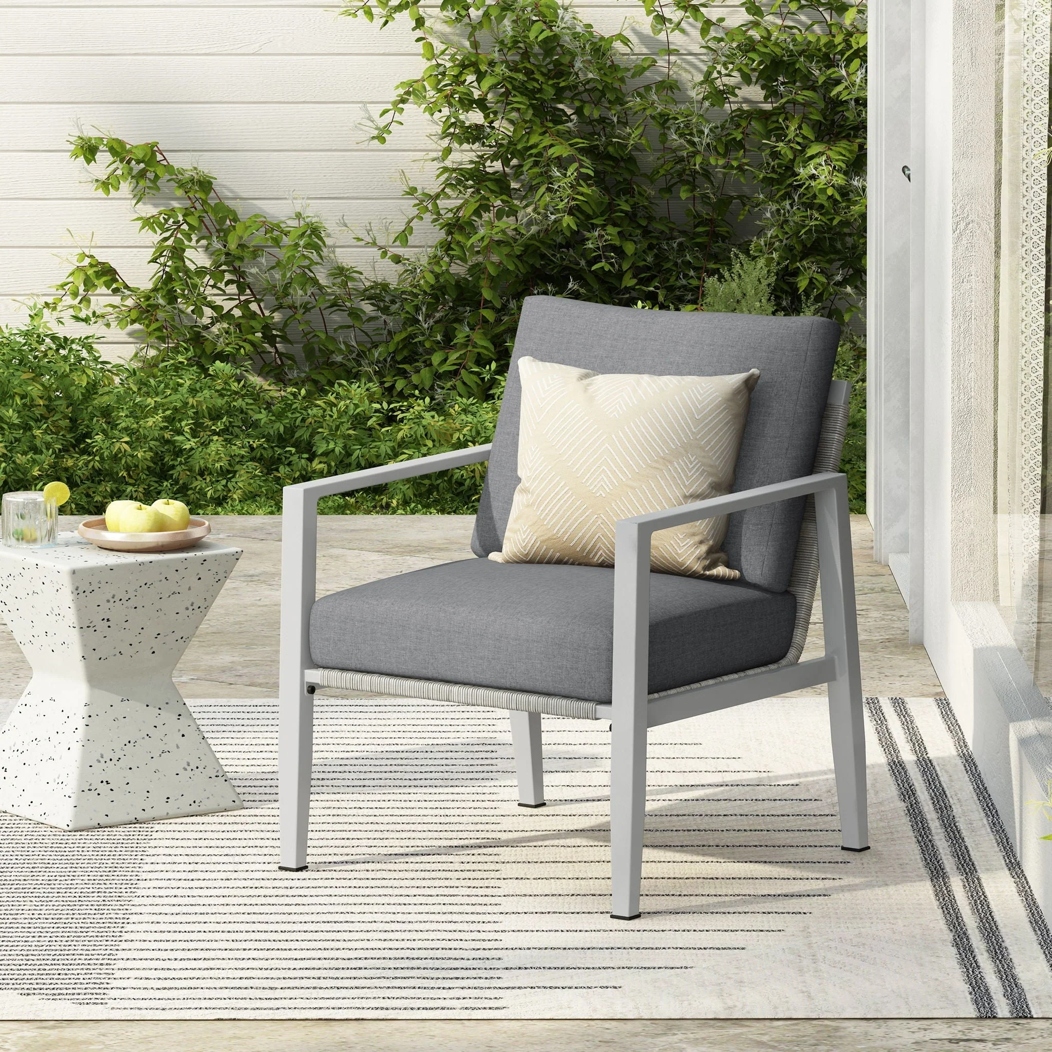 Modern Lounge Chair With Rope Accents And Cushions - Image 6