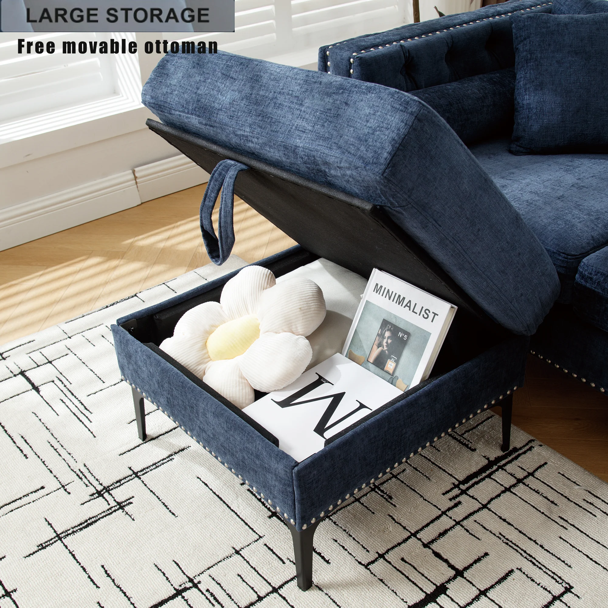 Modern Lounge Chenille Sectional Sofa - Image 11