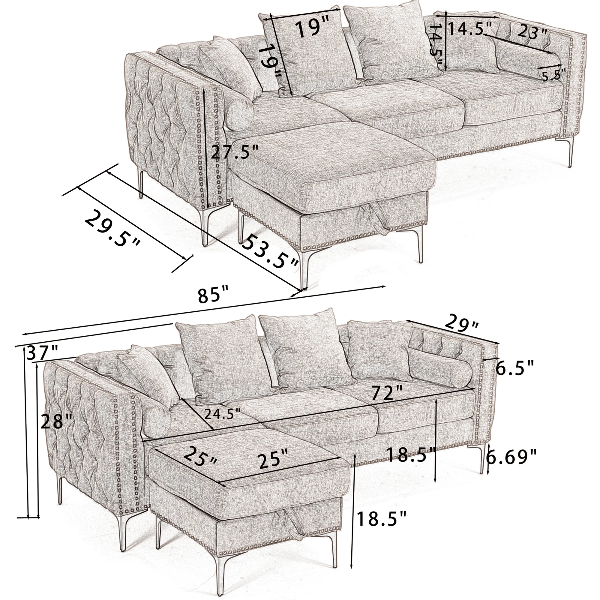 Modern Lounge Chenille Sectional Sofa - Image 17