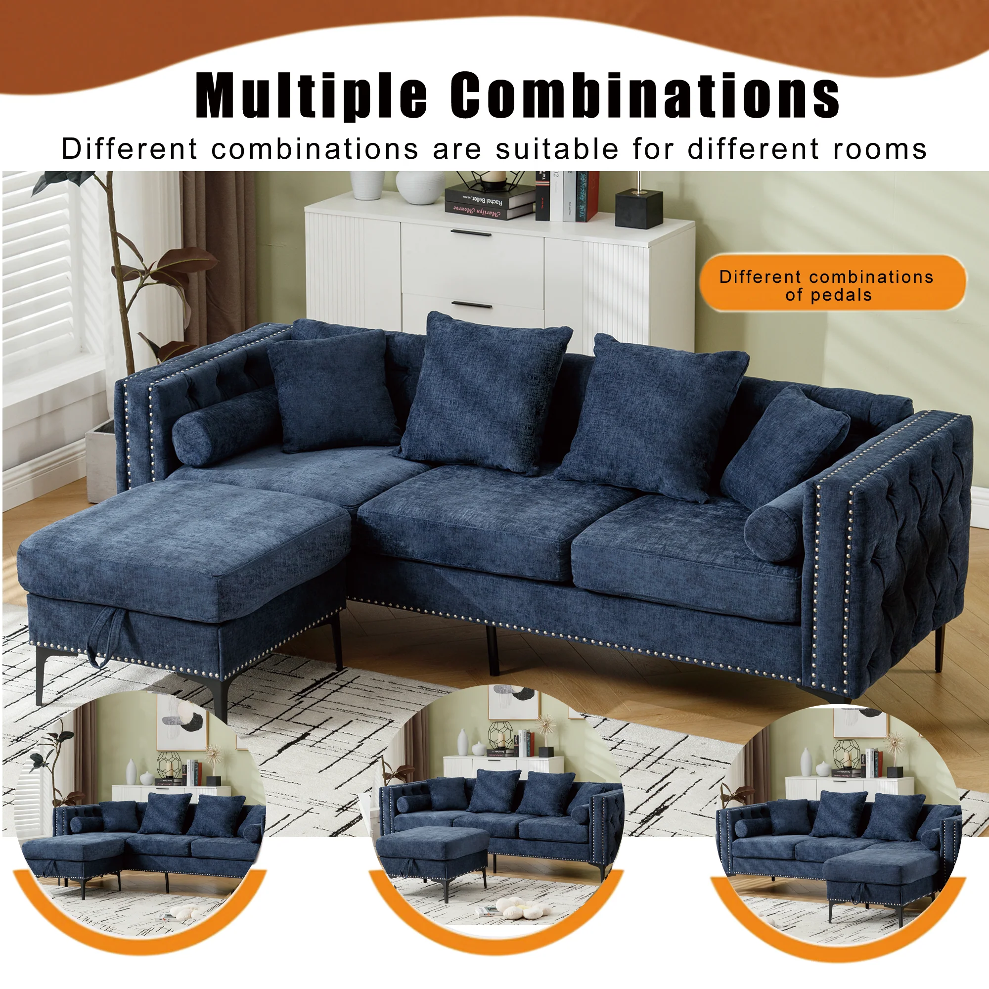 Modern Lounge Chenille Sectional Sofa - Image 8