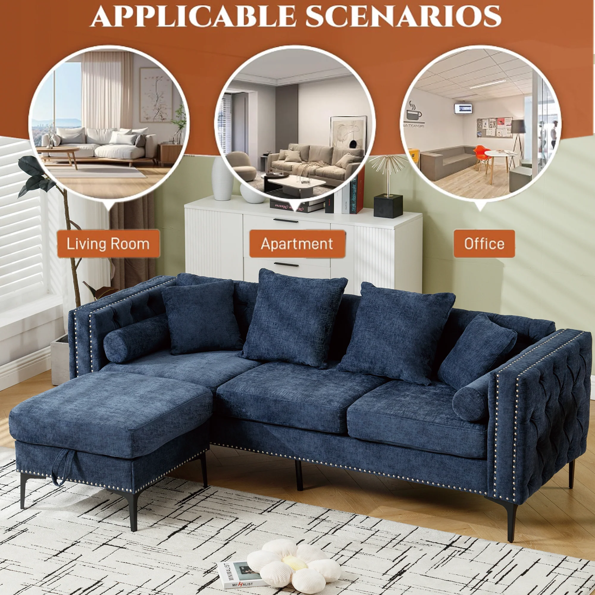 Modern Lounge Chenille Sectional Sofa - Image 9