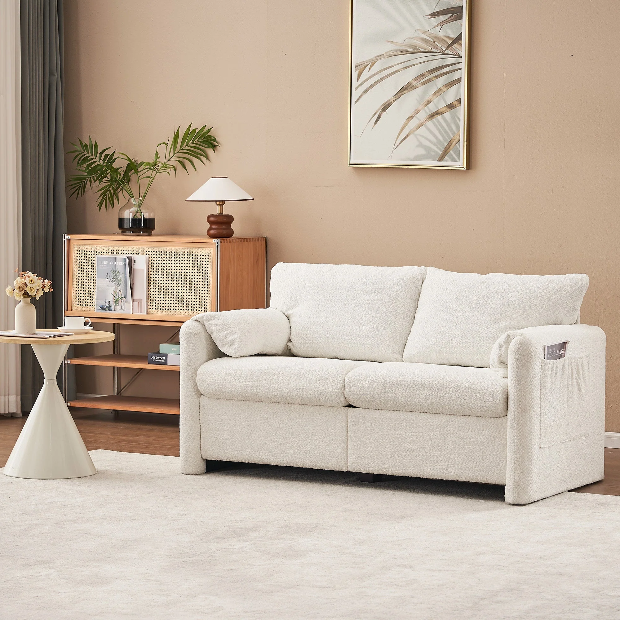 Modern Loveseat Sofa 2-Seater - Plush Chenille Fabric Ivory White - Image 10