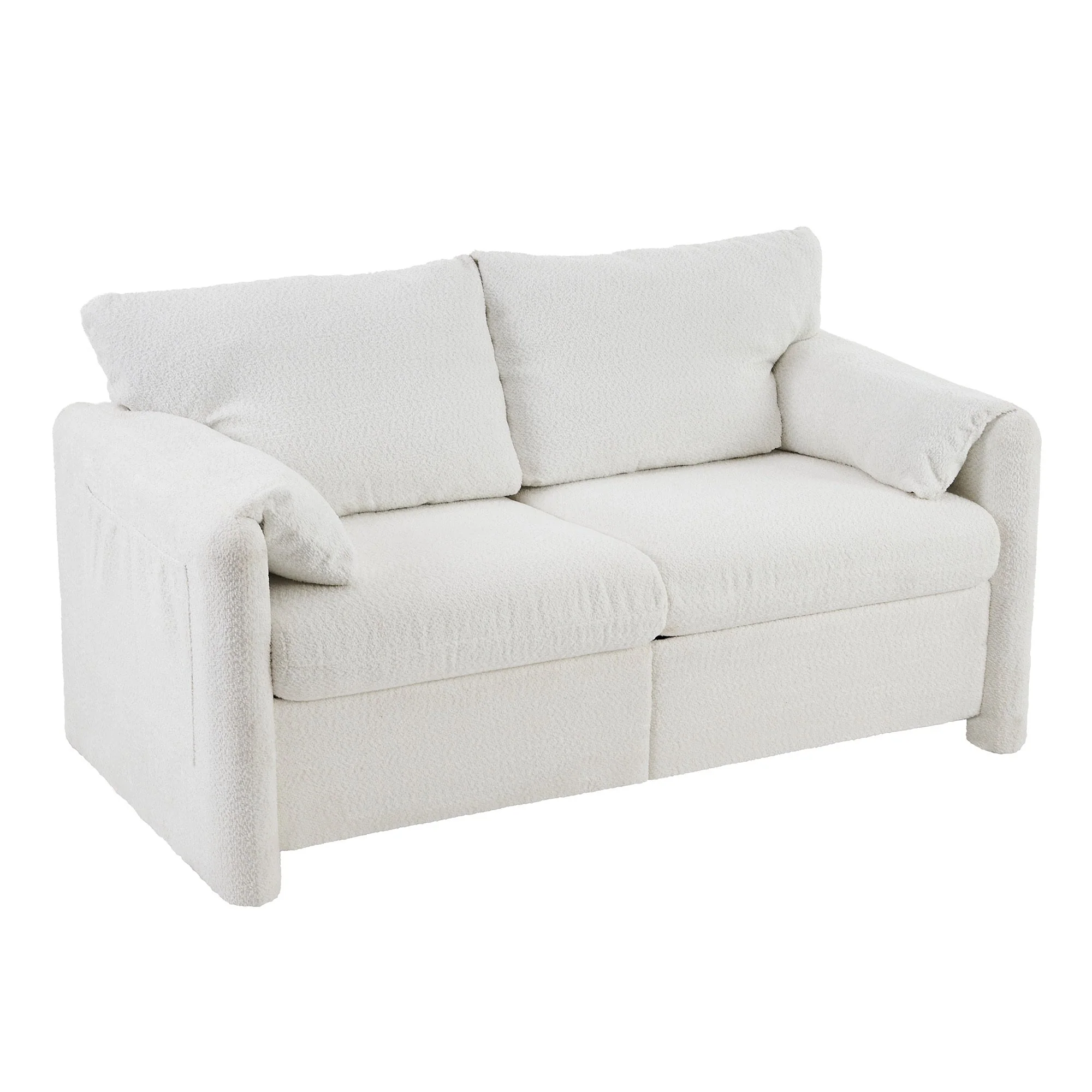 Modern Loveseat Sofa 2-Seater - Plush Chenille Fabric Ivory White - Image 13