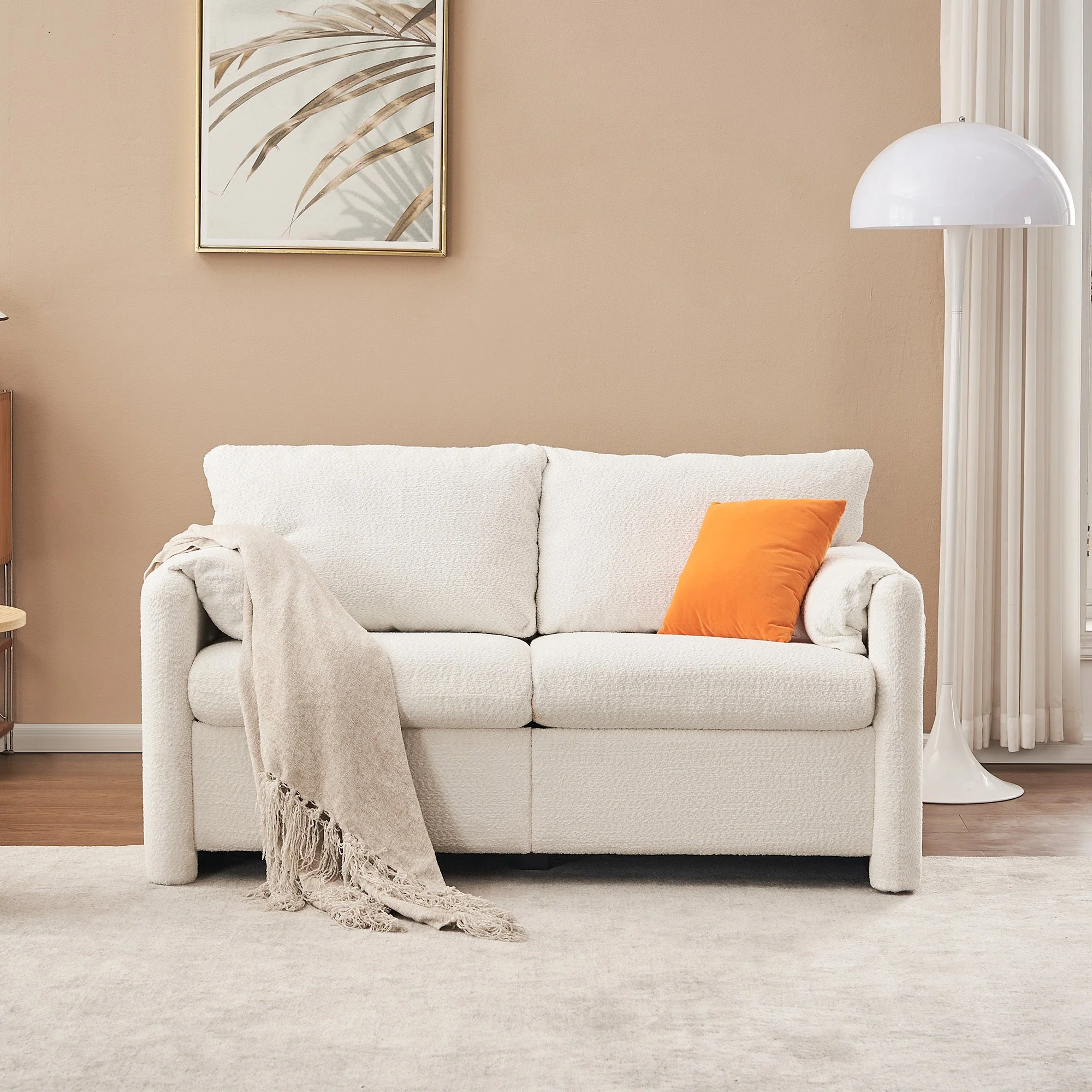 Modern Loveseat Sofa 2-Seater - Plush Chenille Fabric Ivory White - Image 9
