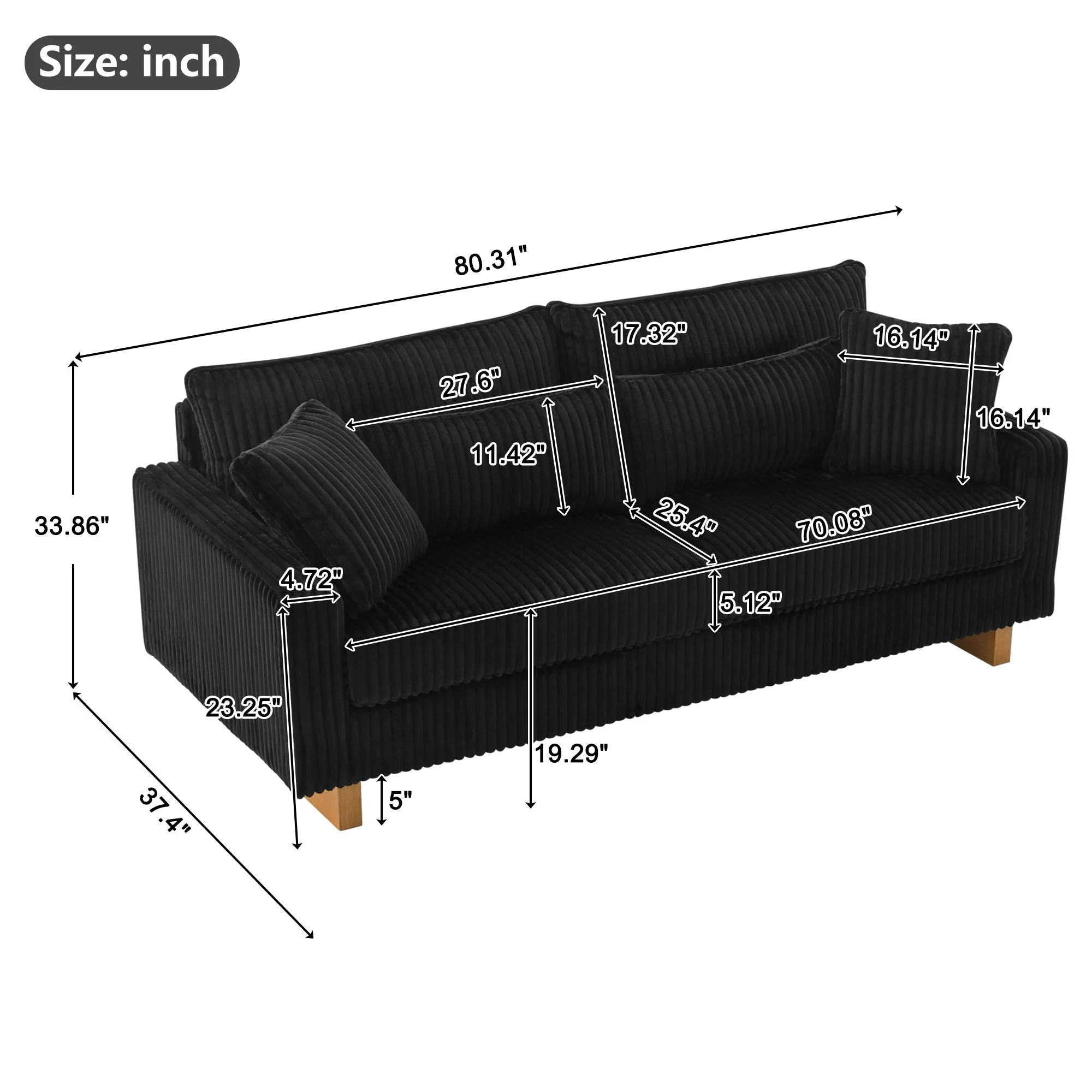 Modern Loveseat Sofa With 4 Pillows - Image 11