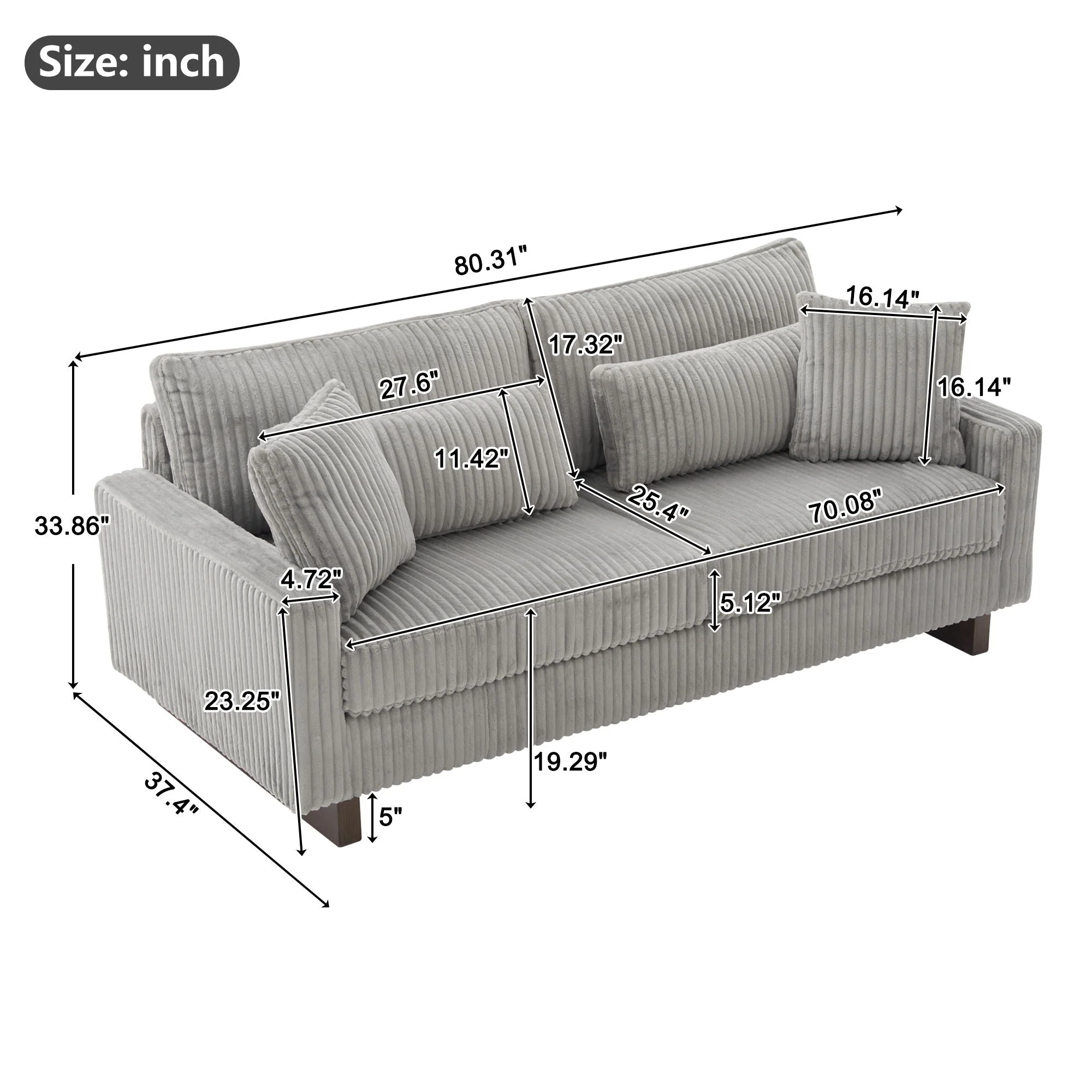 Modern Loveseat Sofa With 4 Pillows - Image 6