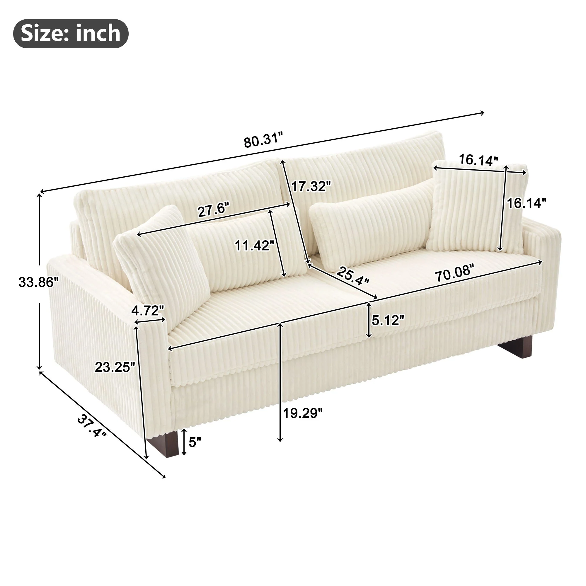 Modern Loveseat Sofa With 4 Pillows - Image 8