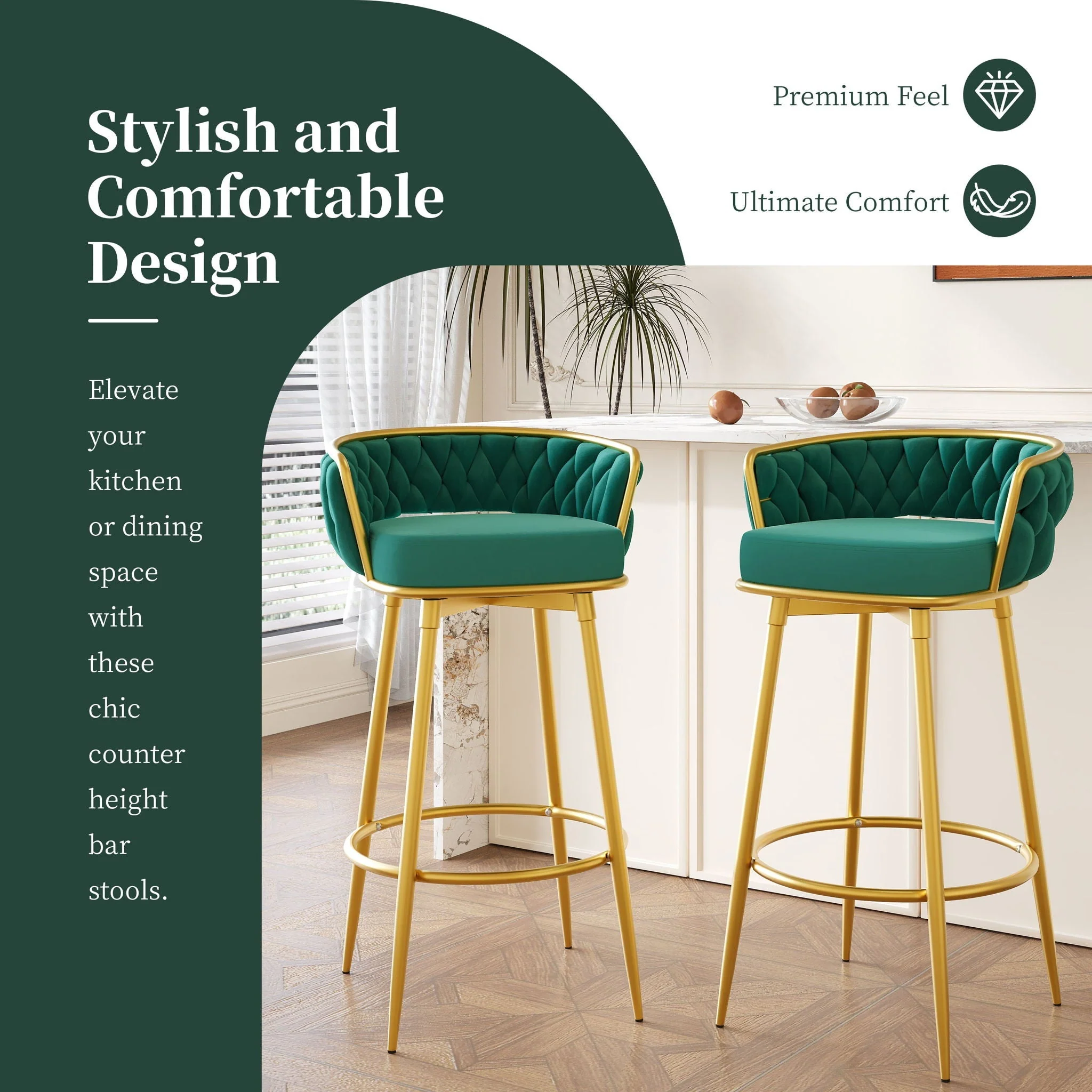 Modern Low Back Upholstered Counter Height Bar Stools (Set of 2) - Image 18