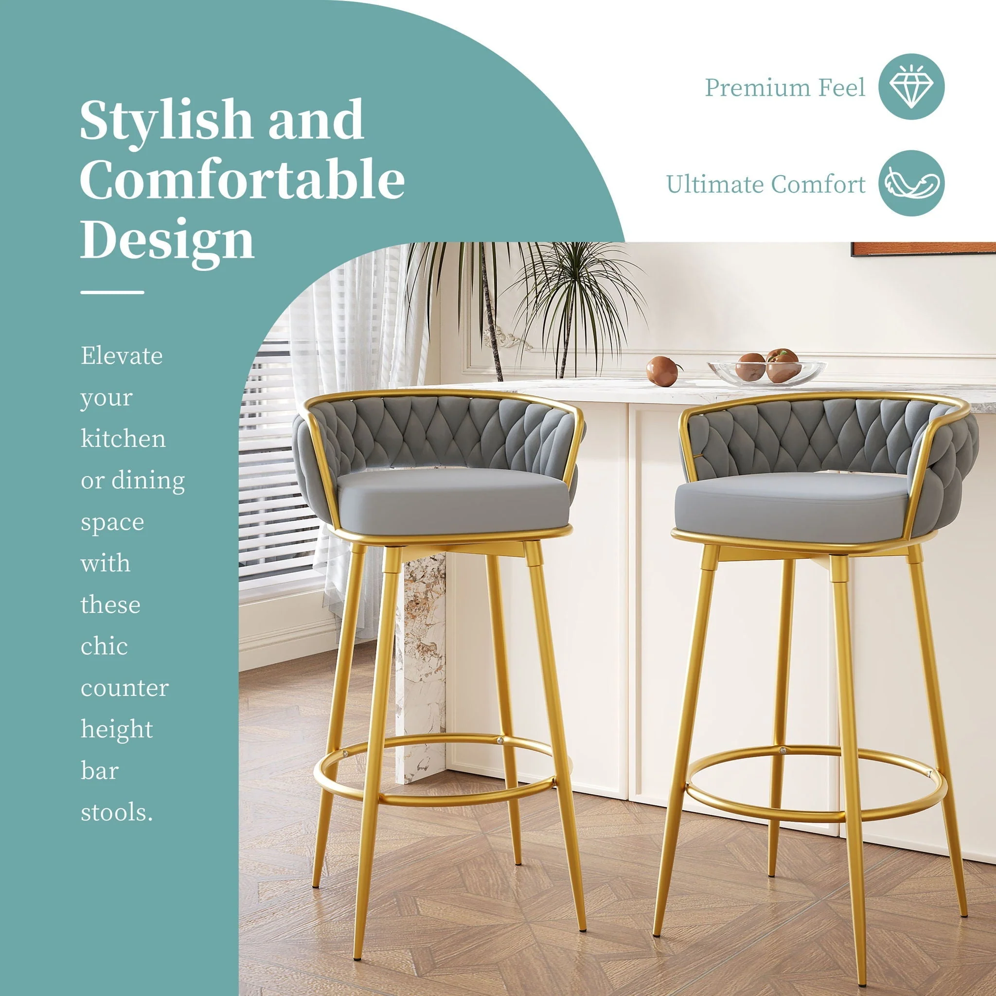 Modern Low Back Upholstered Counter Height Bar Stools (Set of 2) - Image 20