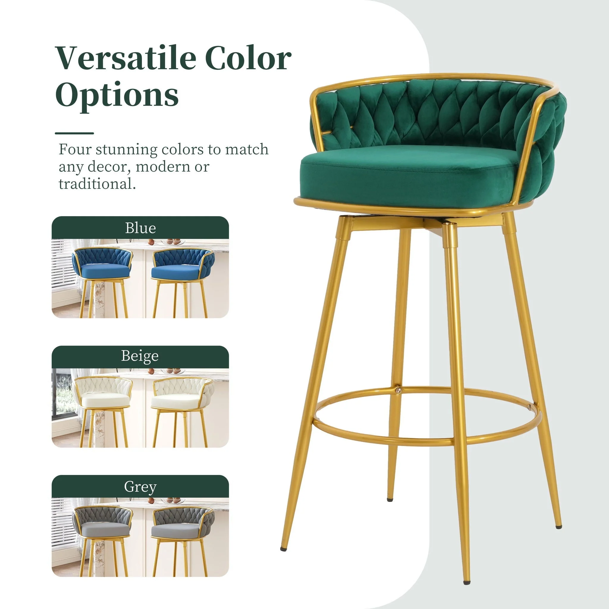 Modern Low Back Upholstered Counter Height Bar Stools (Set of 2) - Image 27