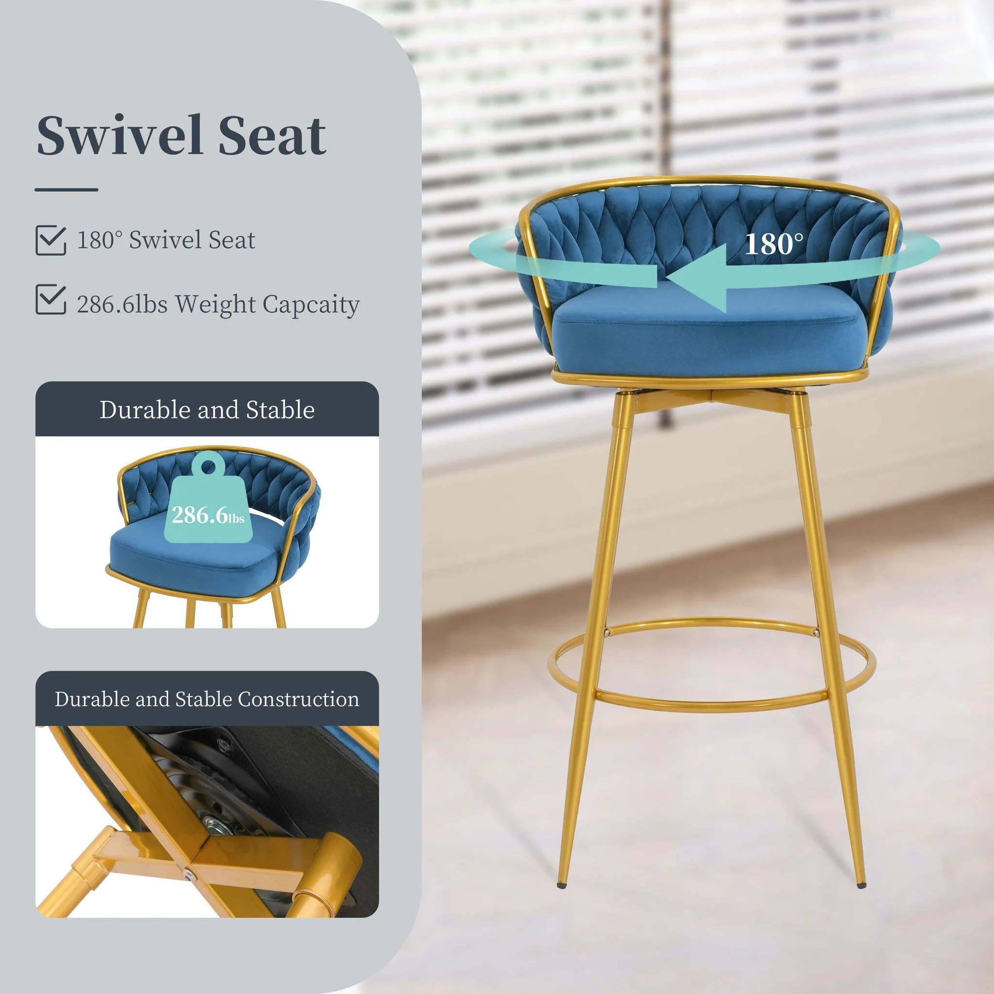 Modern Low Back Upholstered Counter Height Bar Stools (Set of 2) - Image 32