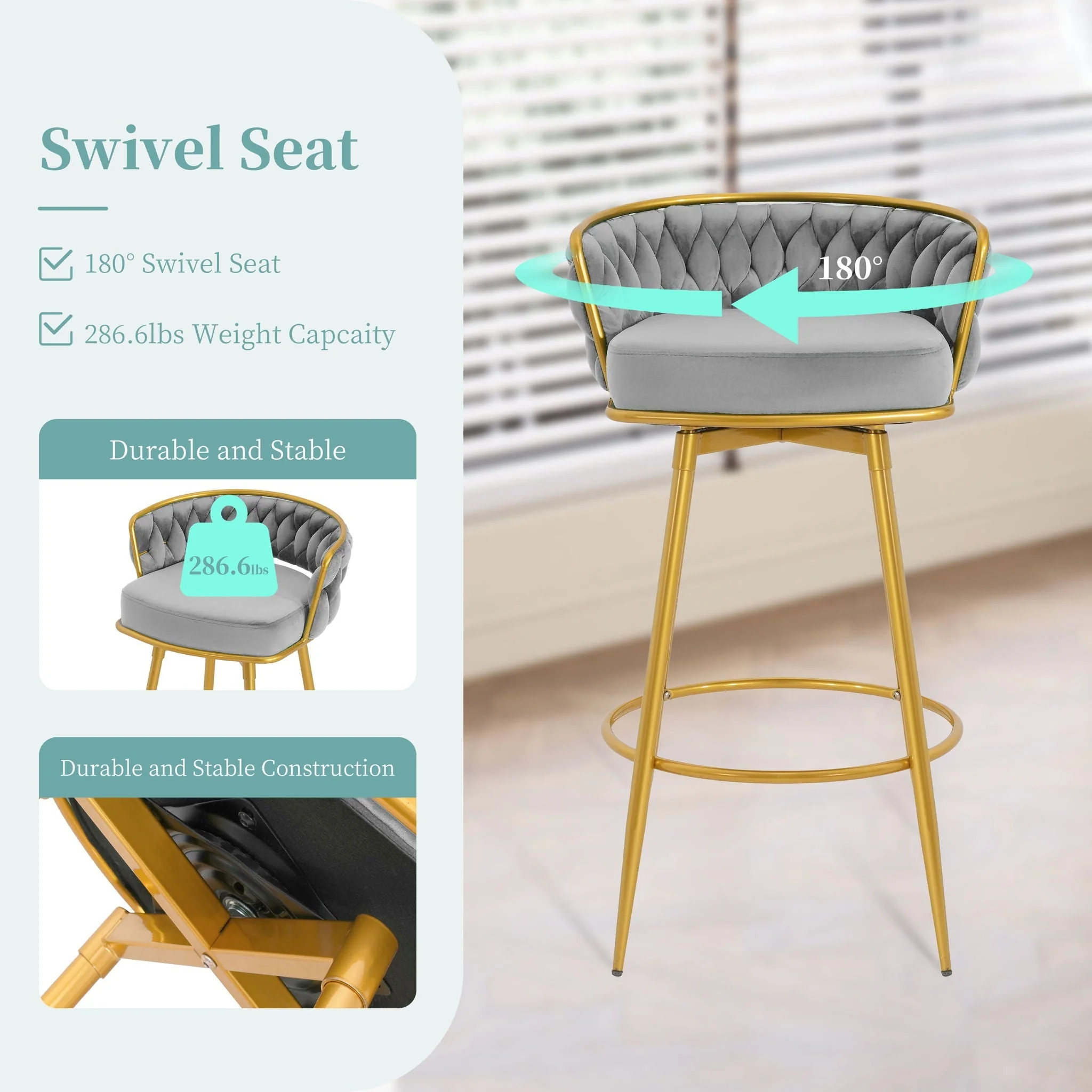 Modern Low Back Upholstered Counter Height Bar Stools (Set of 2) - Image 33