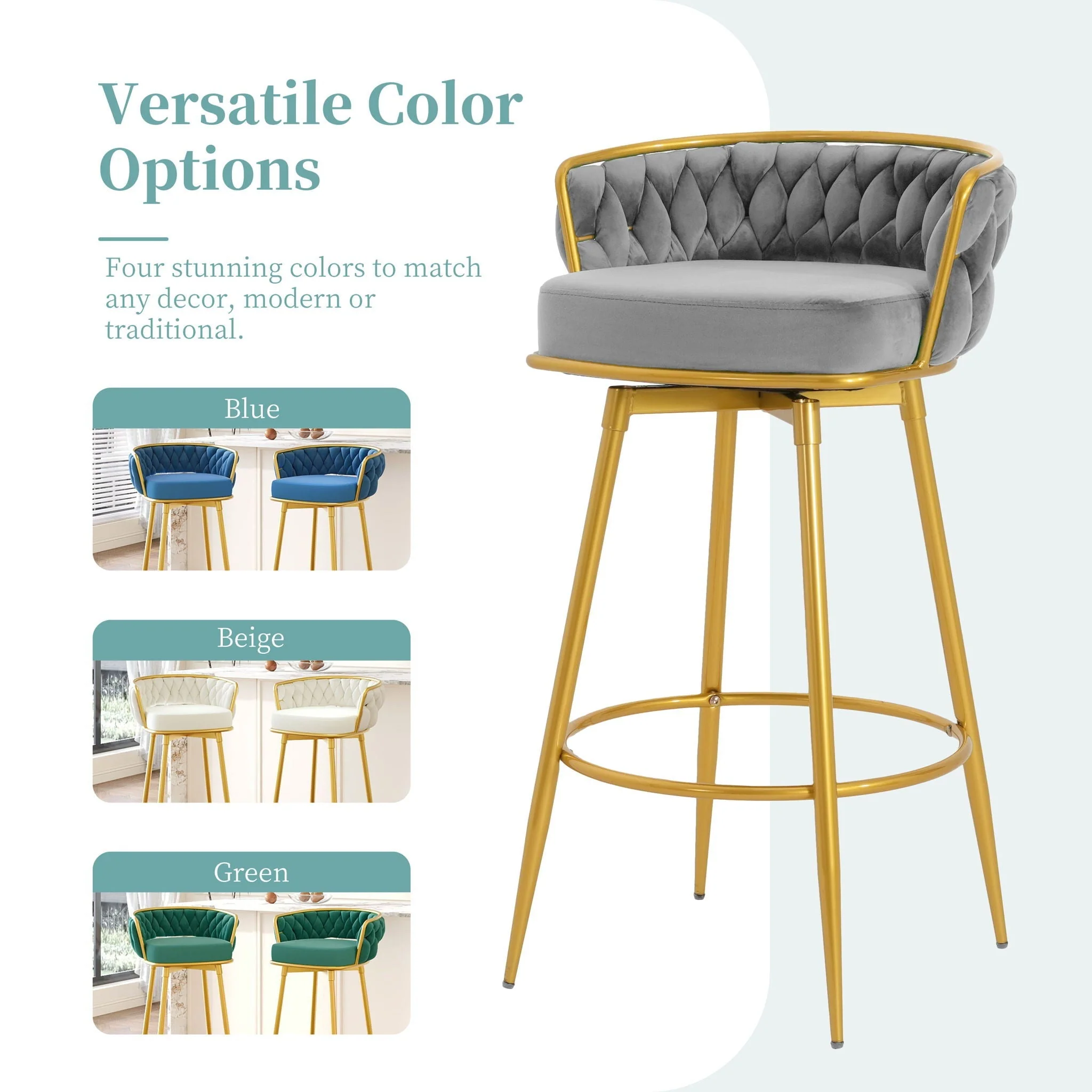 Modern Low Back Upholstered Counter Height Bar Stools (Set of 2) - Image 35
