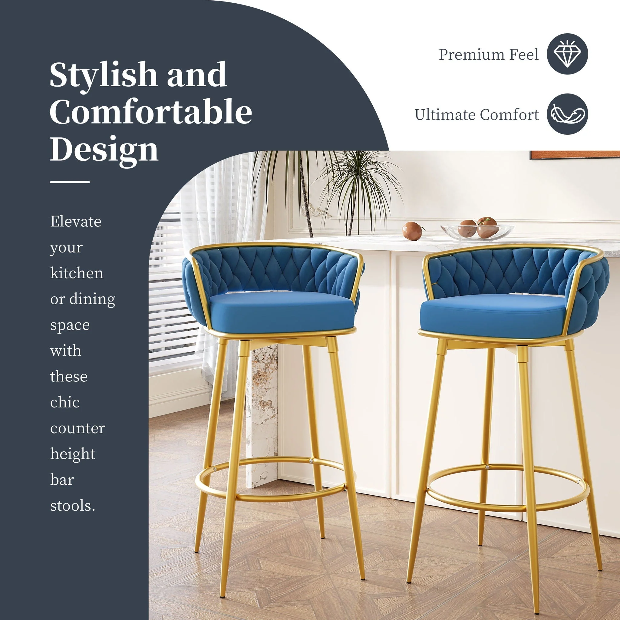 Modern Low Back Upholstered Counter Height Bar Stools (Set of 2) - Image 37