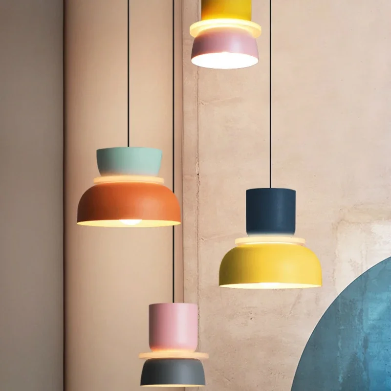 Modern Macaron LED Pendant Light Colorful Iron Hanging Lamp for Bar Dining - Image 2