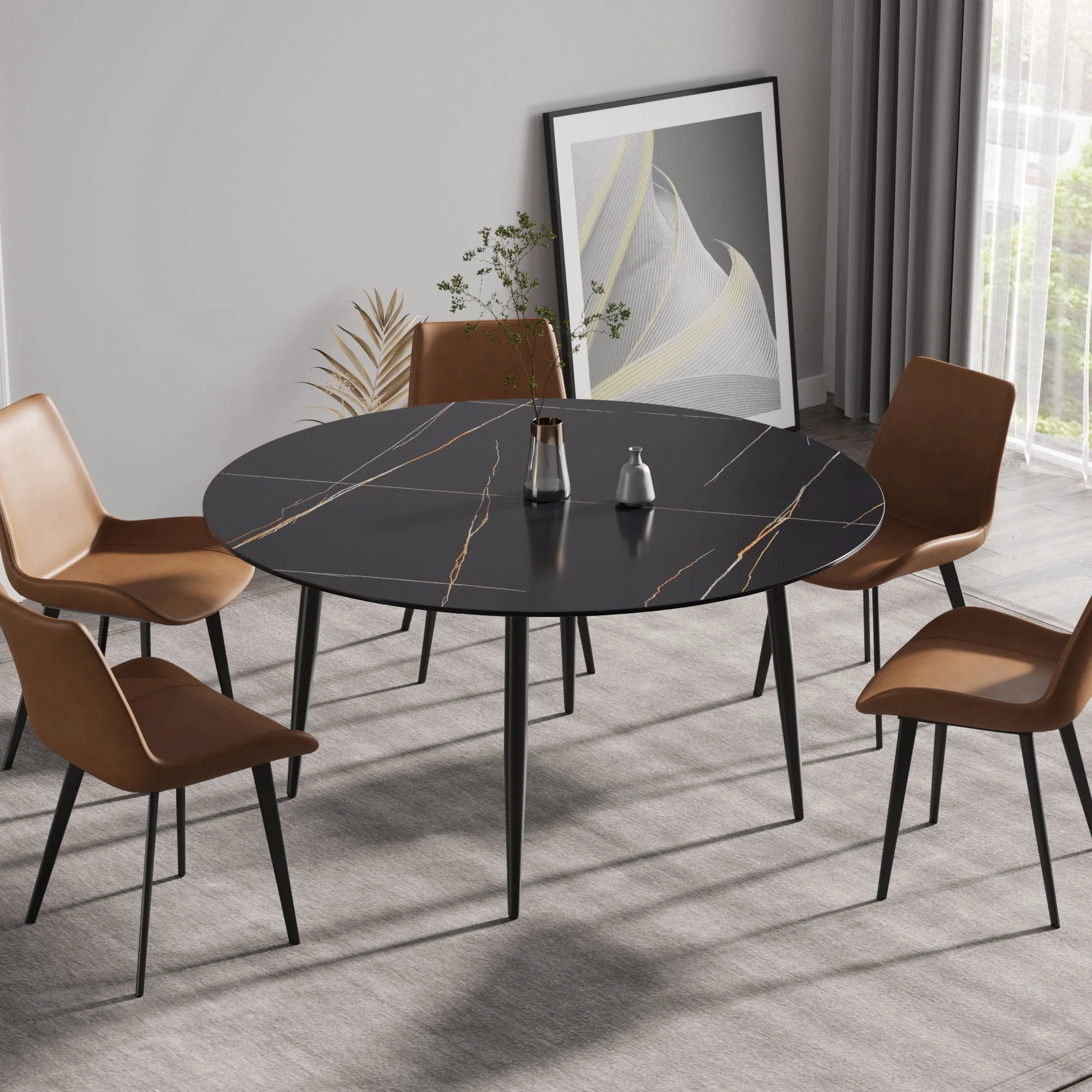 Modern Man-Made Stone Round Dining Table-Position For 6 People - Image 2