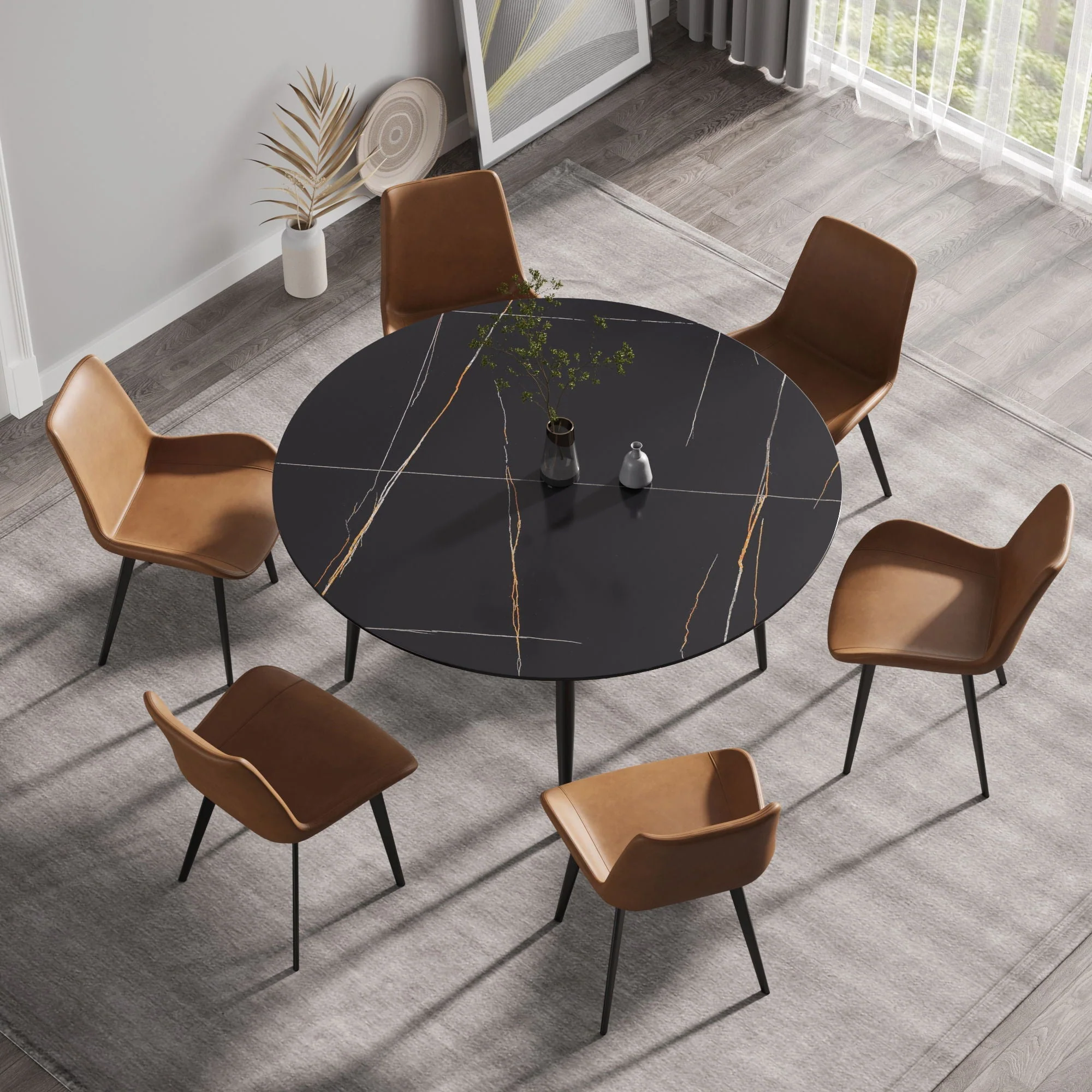 Modern Man-Made Stone Round Dining Table-Position For 6 People - Image 4
