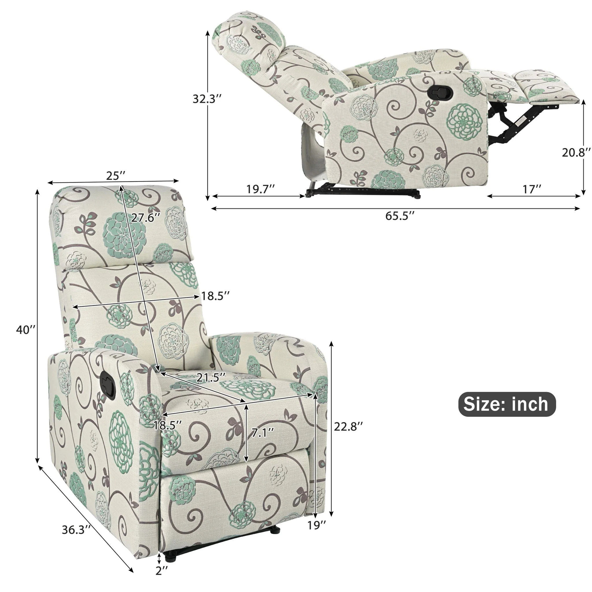 Modern Manual Recliner Home Theater Chair With Adjustable Backrest - Image 3