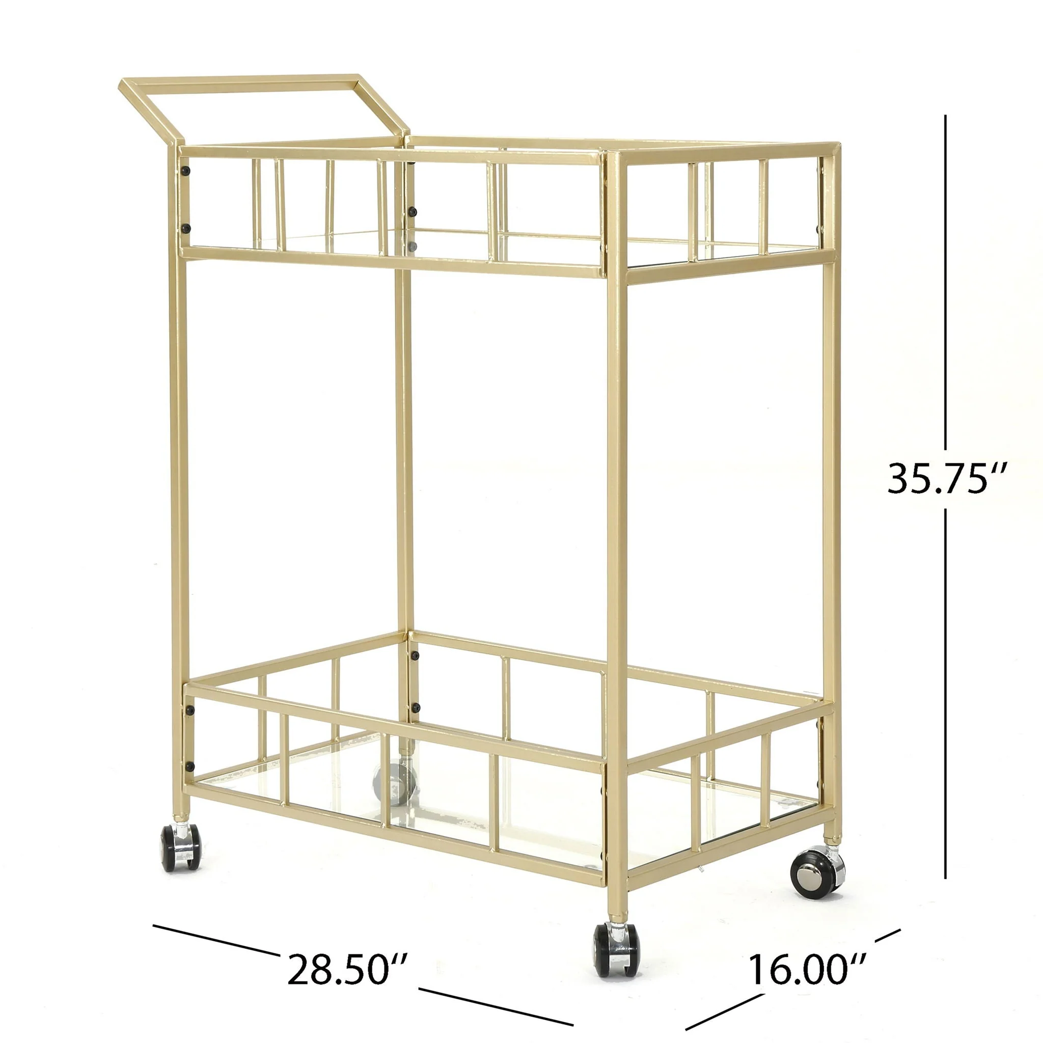Modern Metal and Glass Bar Cart with Rolling Casters - Gold - Image 3