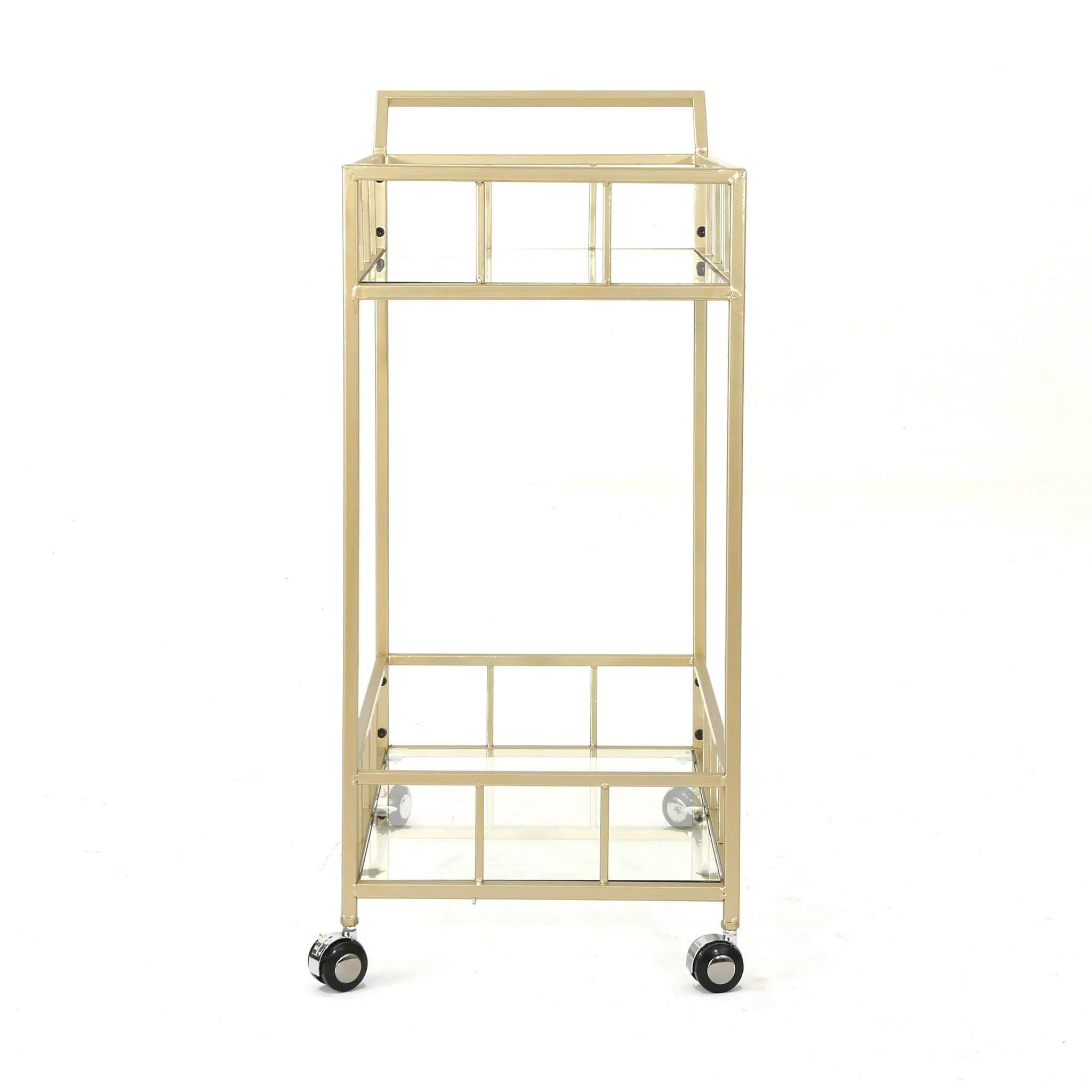 Modern Metal and Glass Bar Cart with Rolling Casters - Gold - Image 4